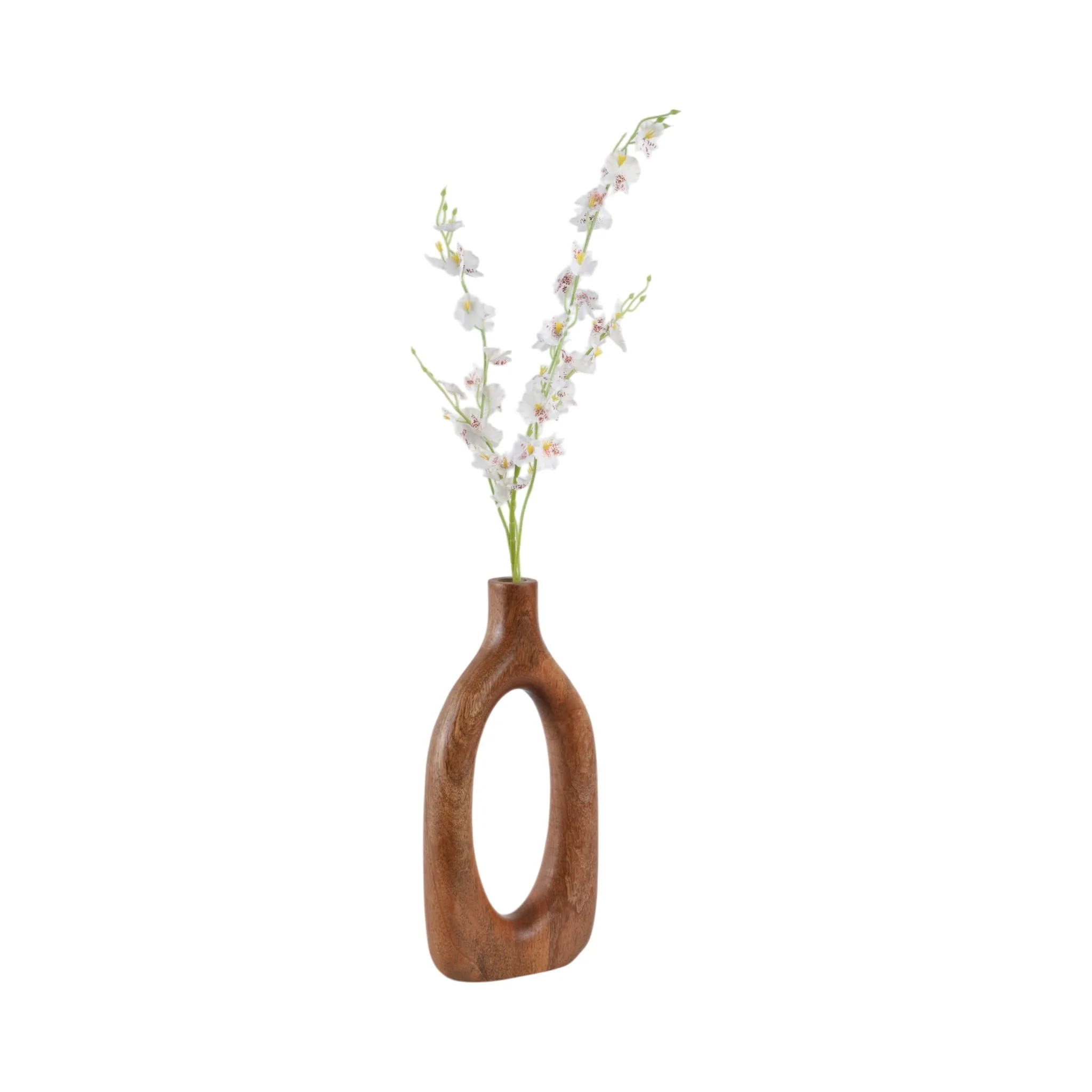 14x7" Open Cut-out Wood Vase, Natural - Image 2