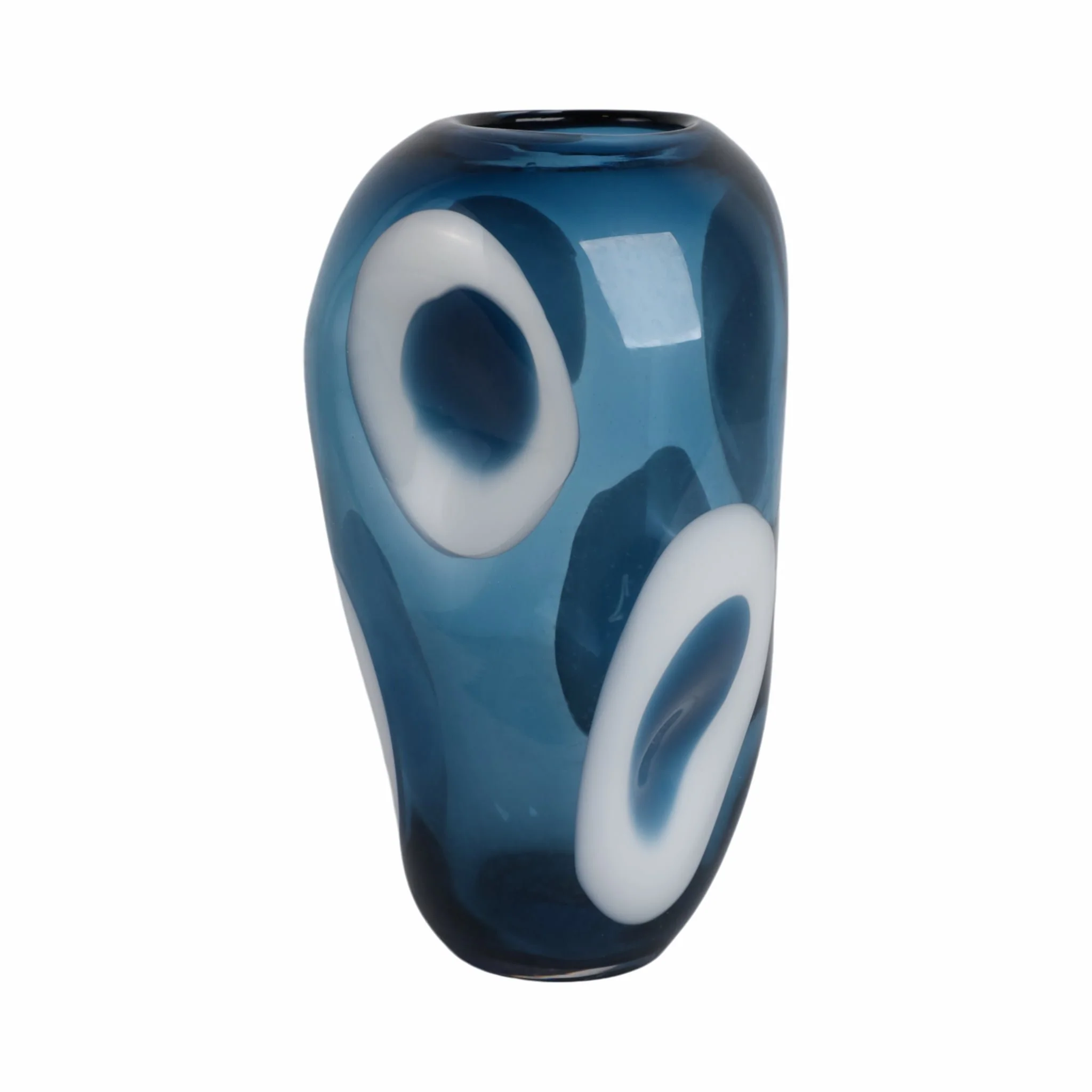 14x8" Curvy Polka Dot Glass Vase, Blue/white - Image 3