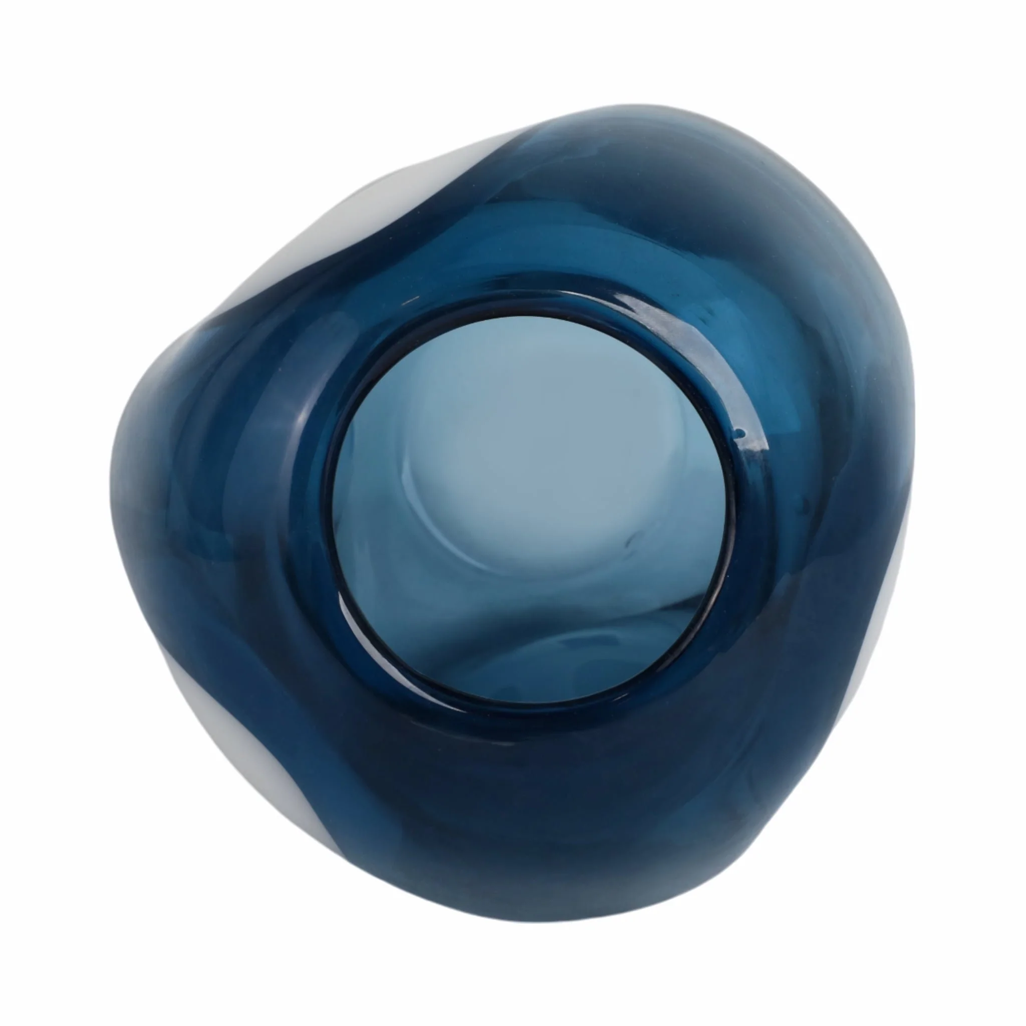 14x8" Curvy Polka Dot Glass Vase, Blue/white - Image 6