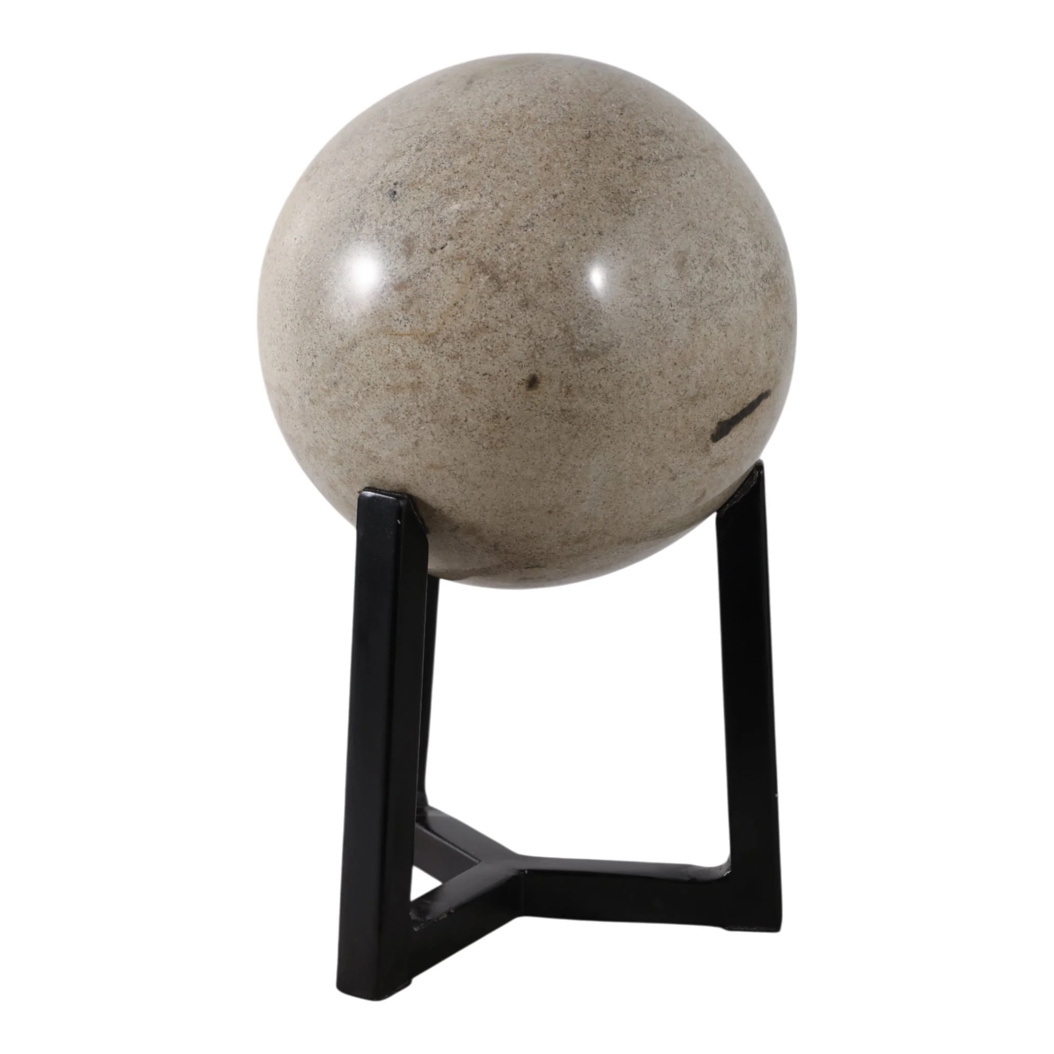 14x8" Marble Orb On Stand, Ivory/black - Image 3