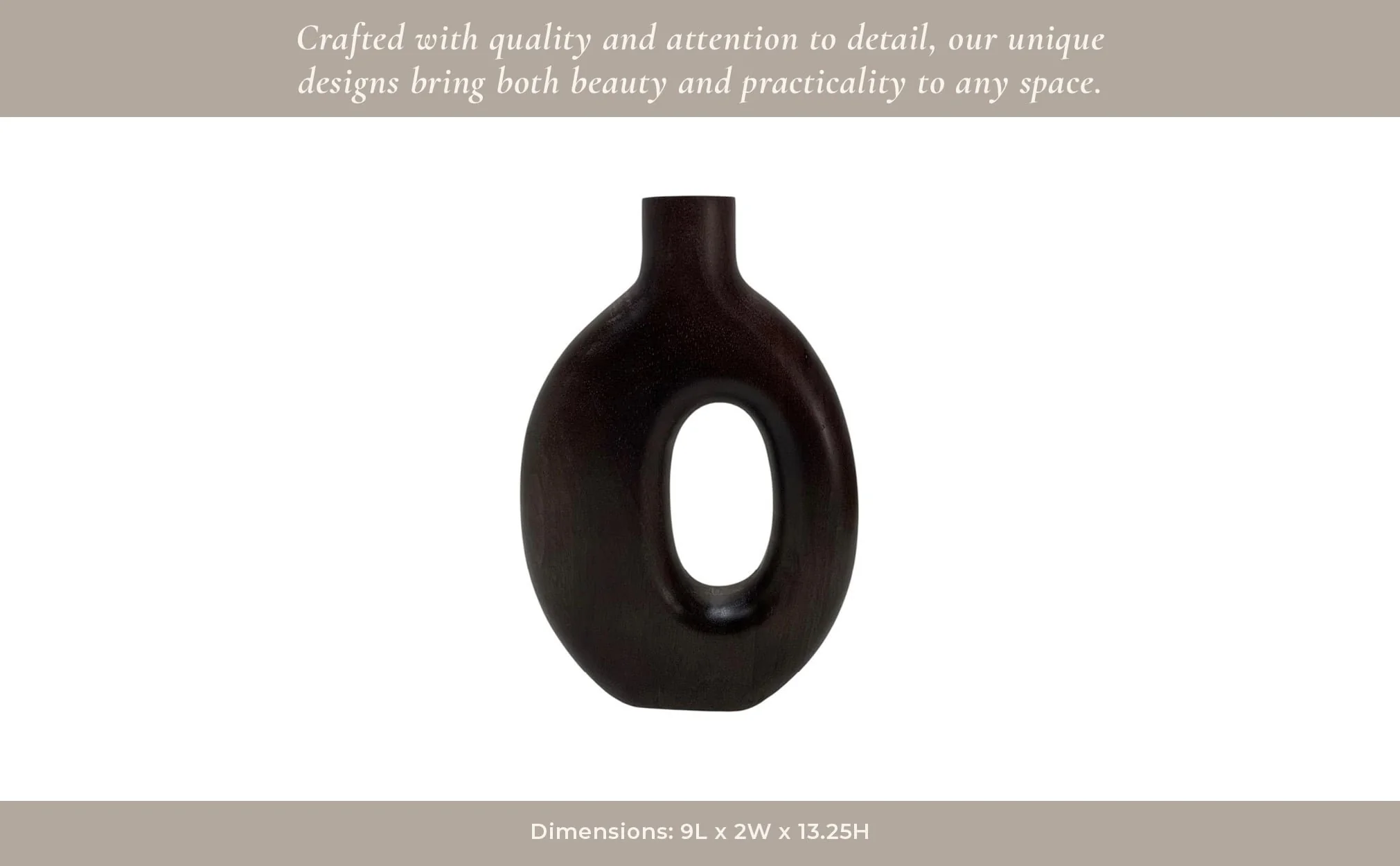 14x9" Cut-out Wood Vase, Dark Brown - Image 14