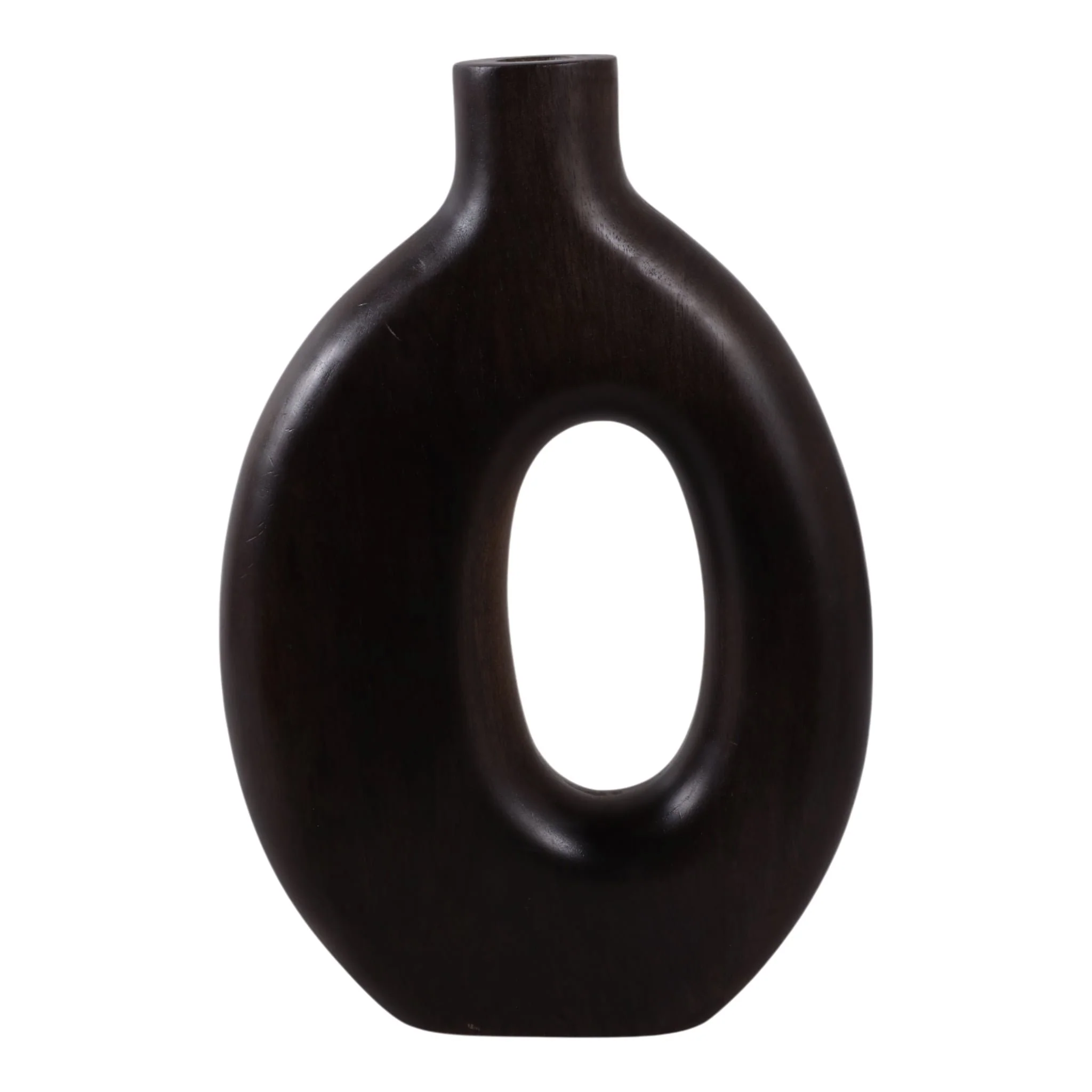 14x9" Cut-out Wood Vase, Dark Brown - Image 4