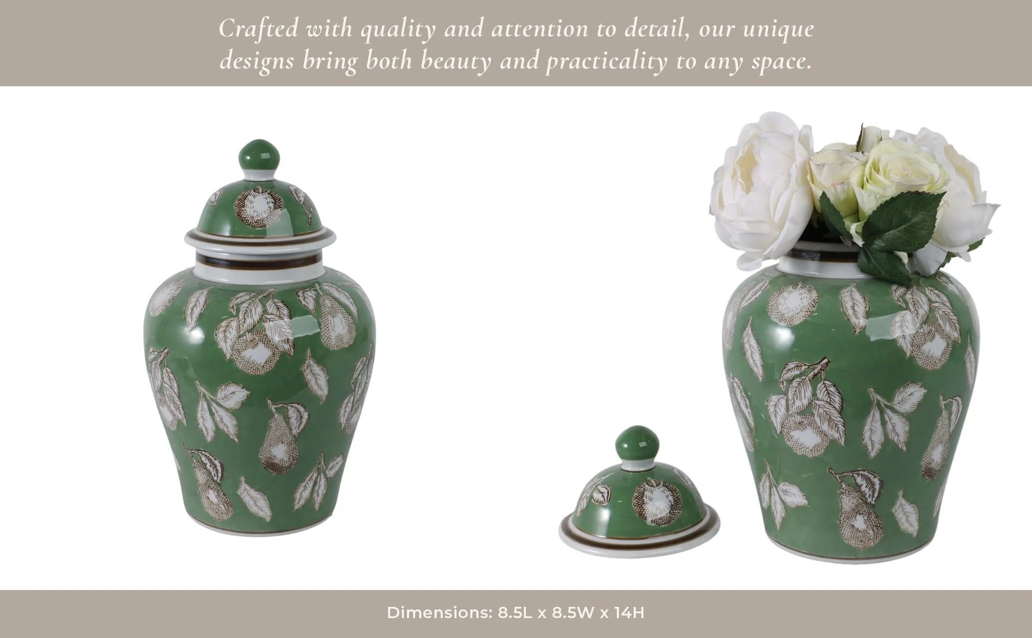 14x9" Pears & Twigs Temple Jar, Green/brown - Image 13