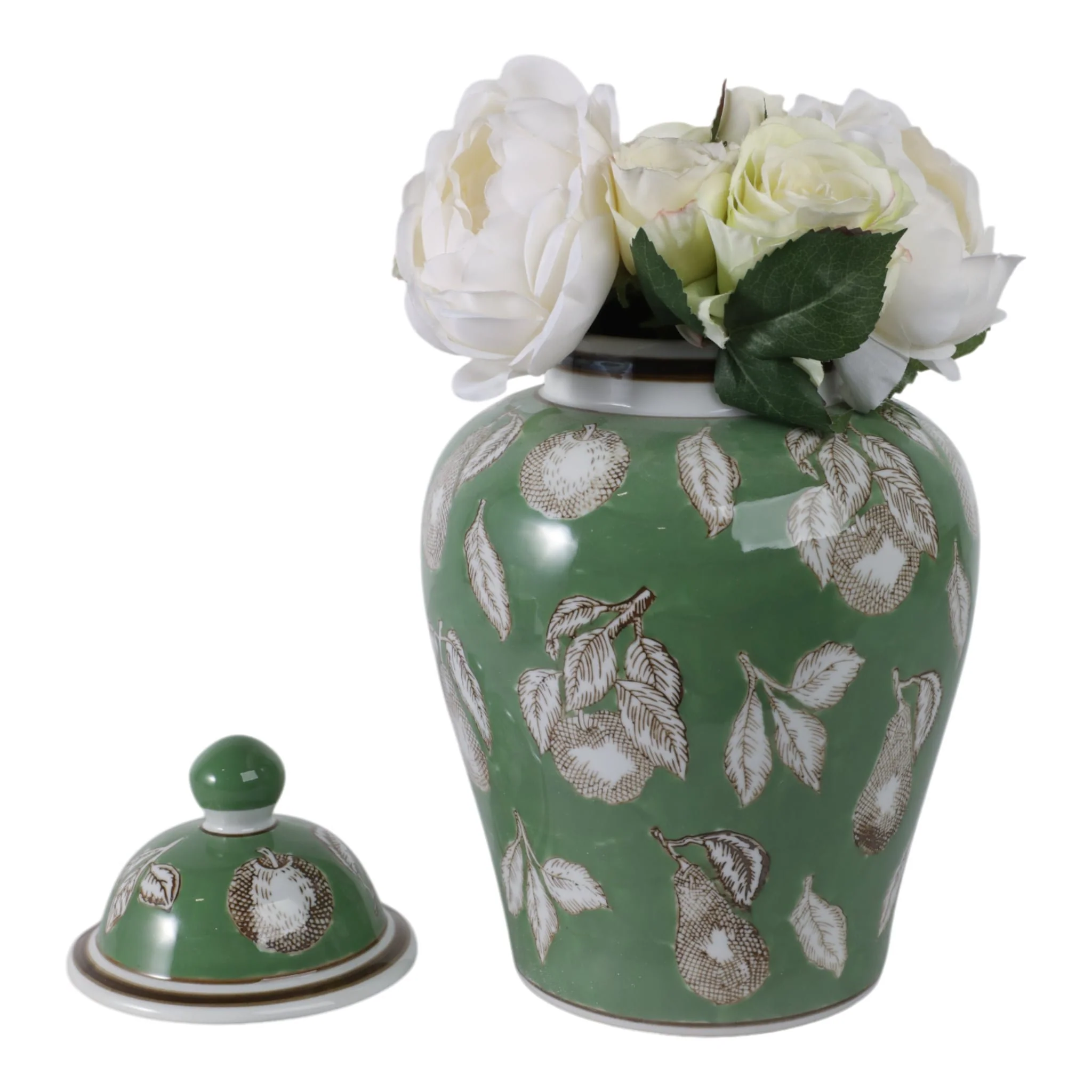 14x9" Pears & Twigs Temple Jar, Green/brown - Image 2