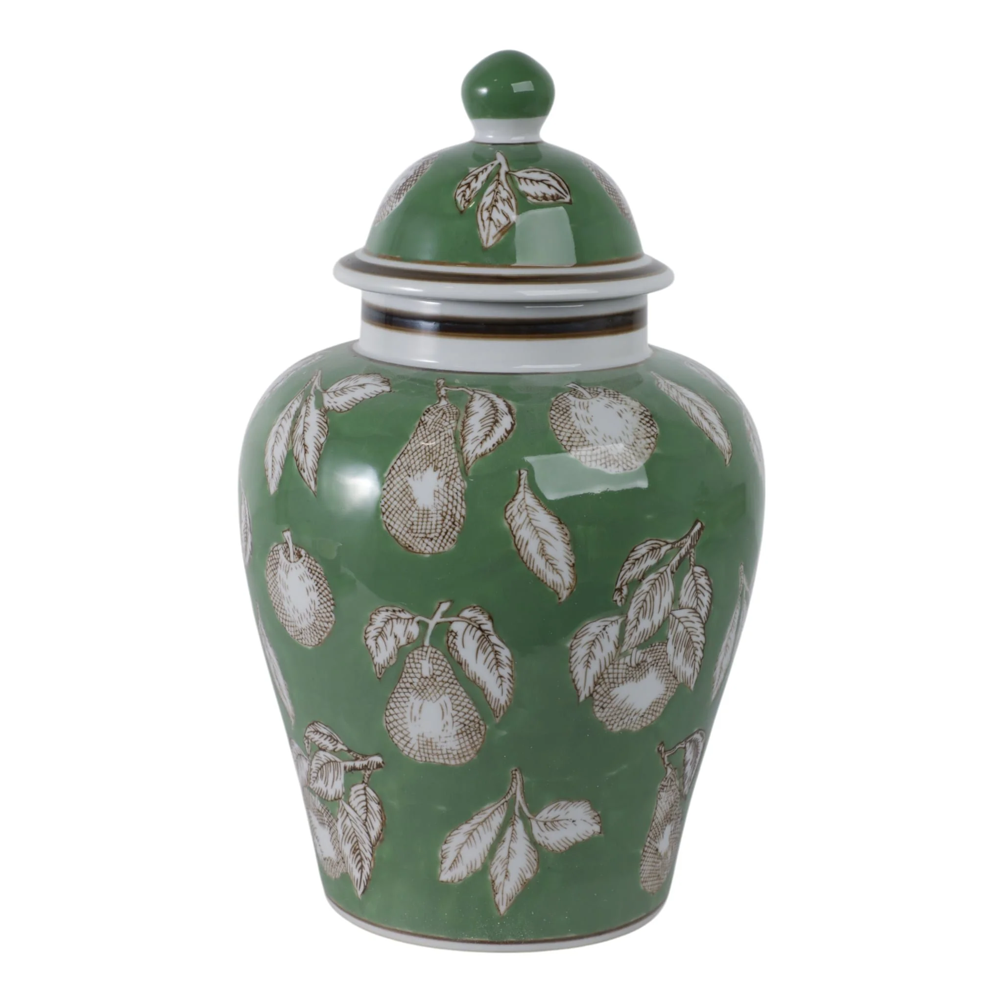14x9" Pears & Twigs Temple Jar, Green/brown - Image 3
