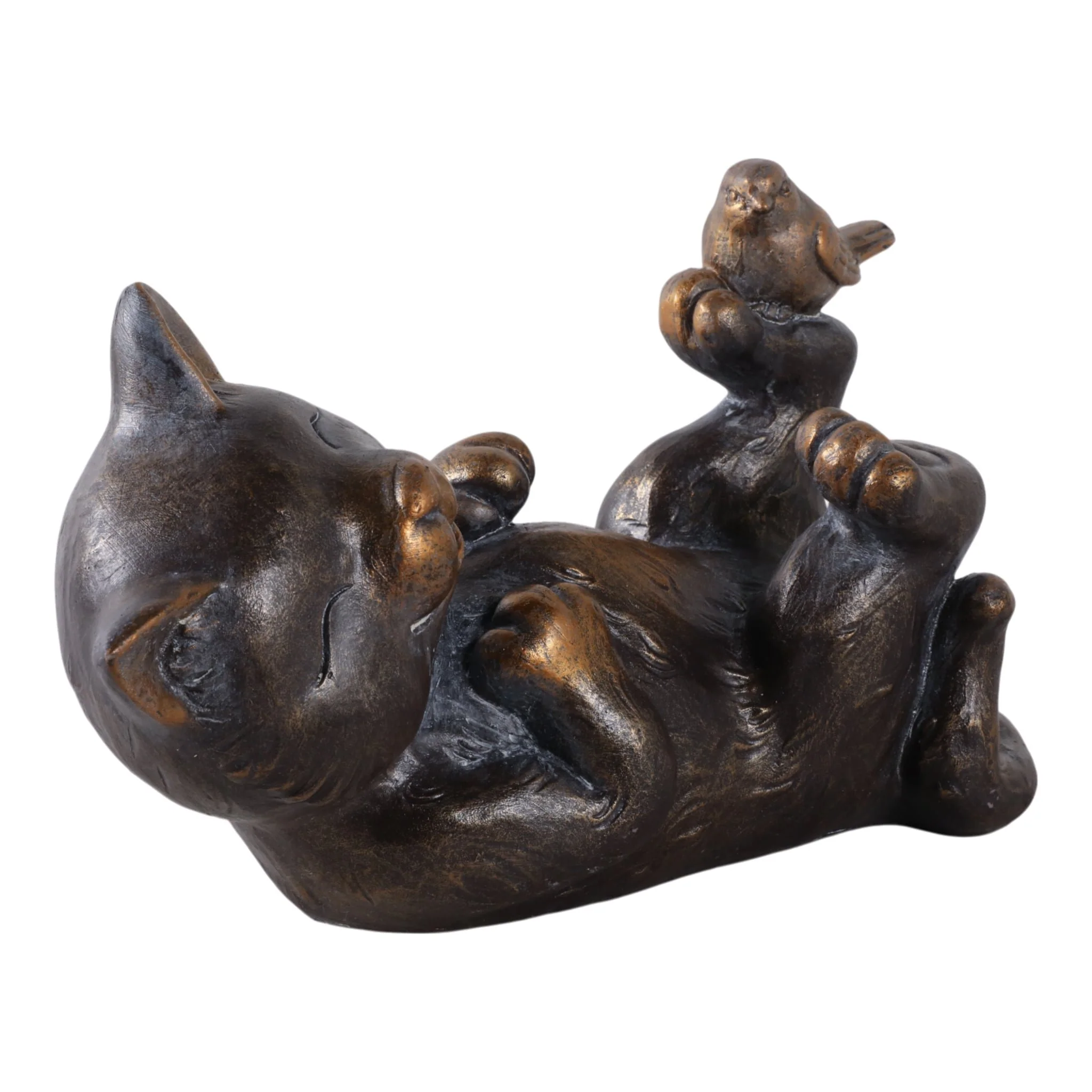 14x9" Playful Kitty With Bird, Bronze - Image 2