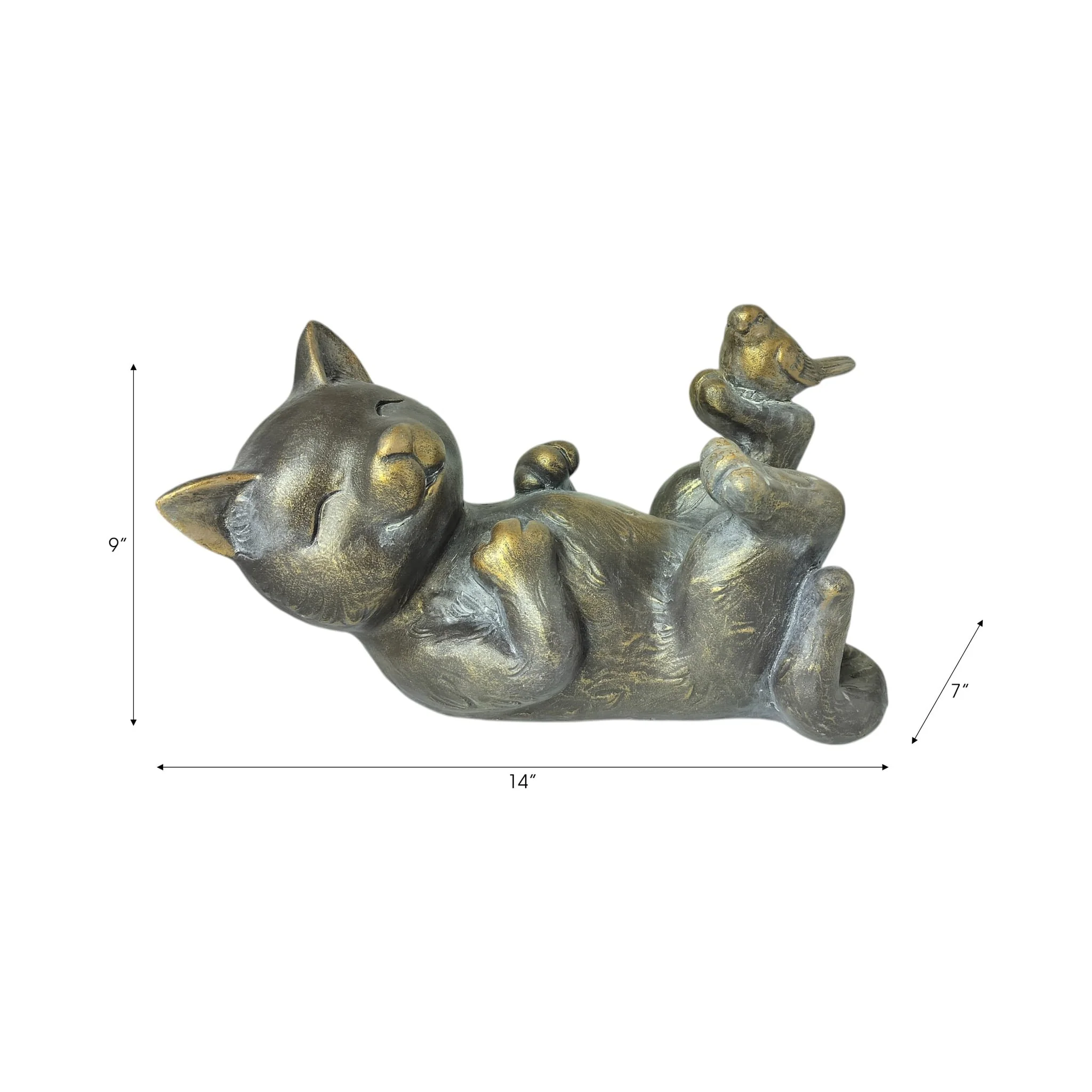 14x9" Playful Kitty With Bird, Bronze - Image 8
