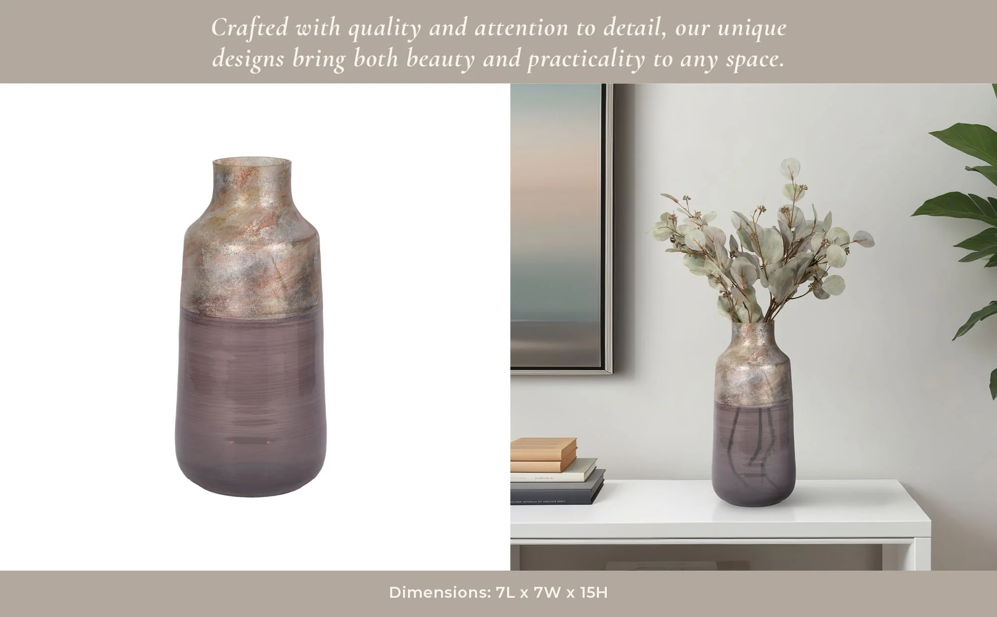 15" 2-tone Glass Vase, Grey Multi - Image 11