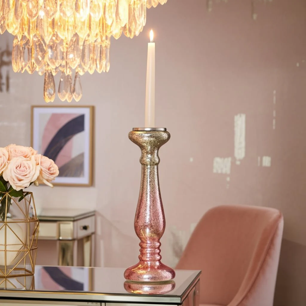 15" Blush Crackled Candle Holder - Image 10