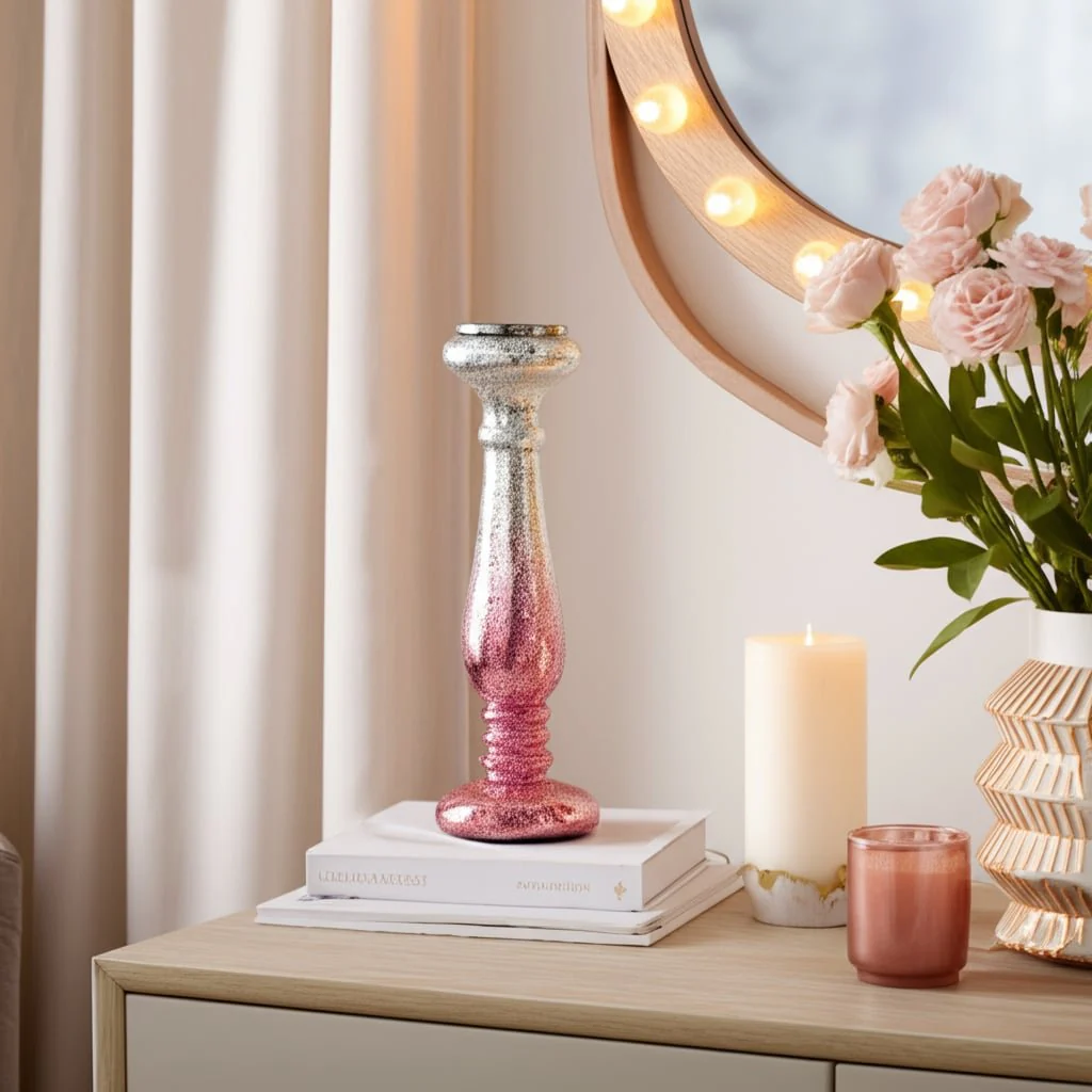 15" Blush Crackled Candle Holder - Image 12
