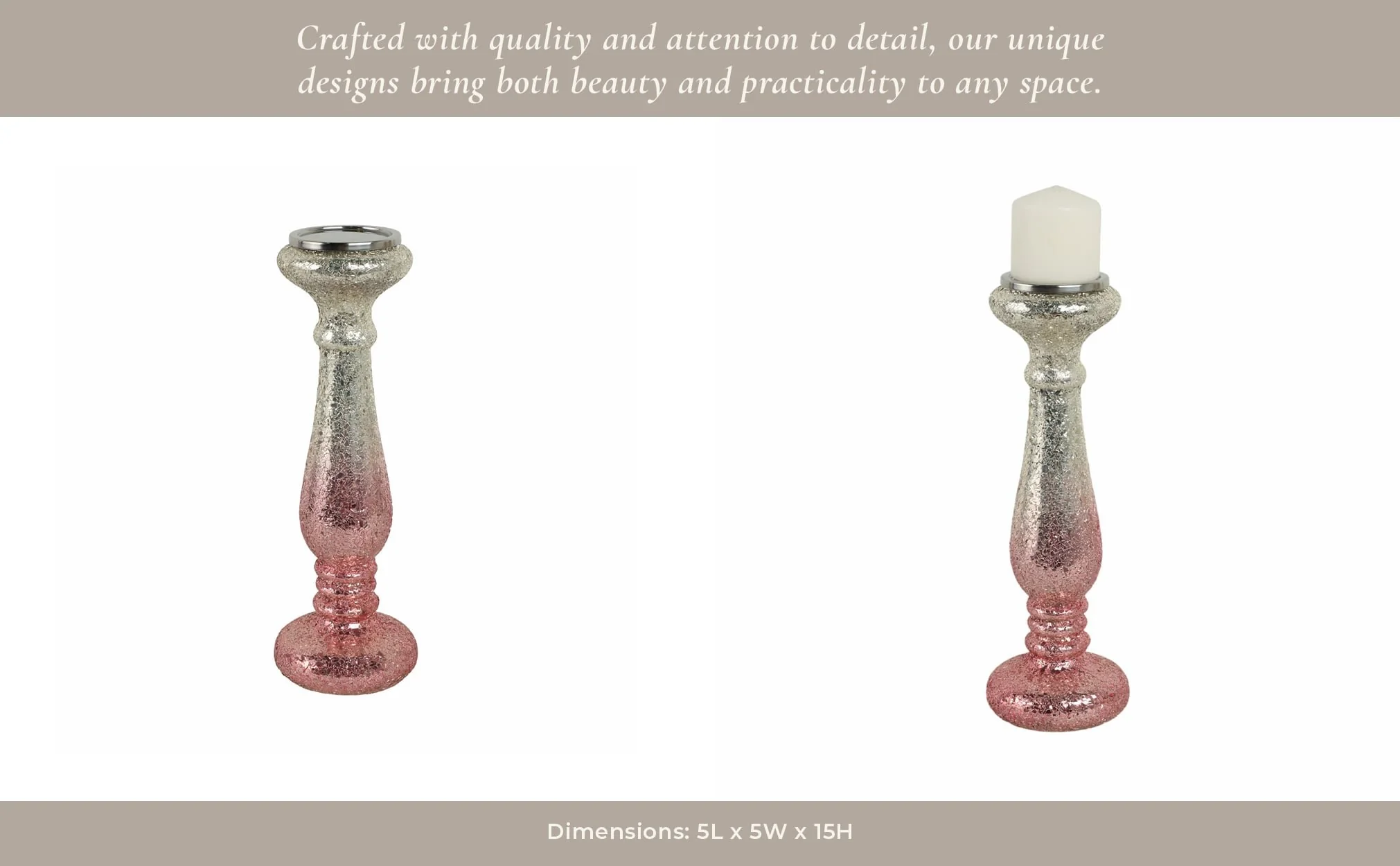 15" Blush Crackled Candle Holder - Image 14
