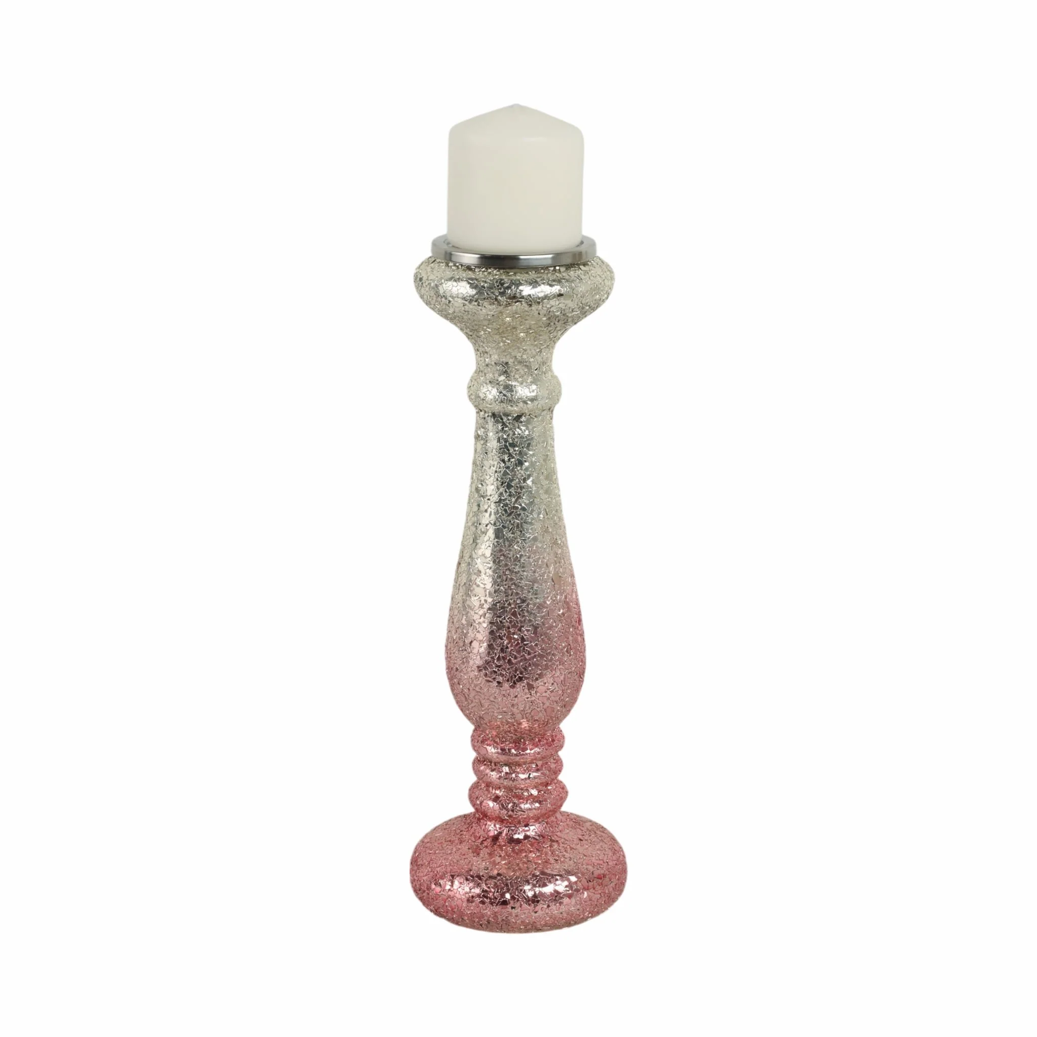 15" Blush Crackled Candle Holder - Image 2
