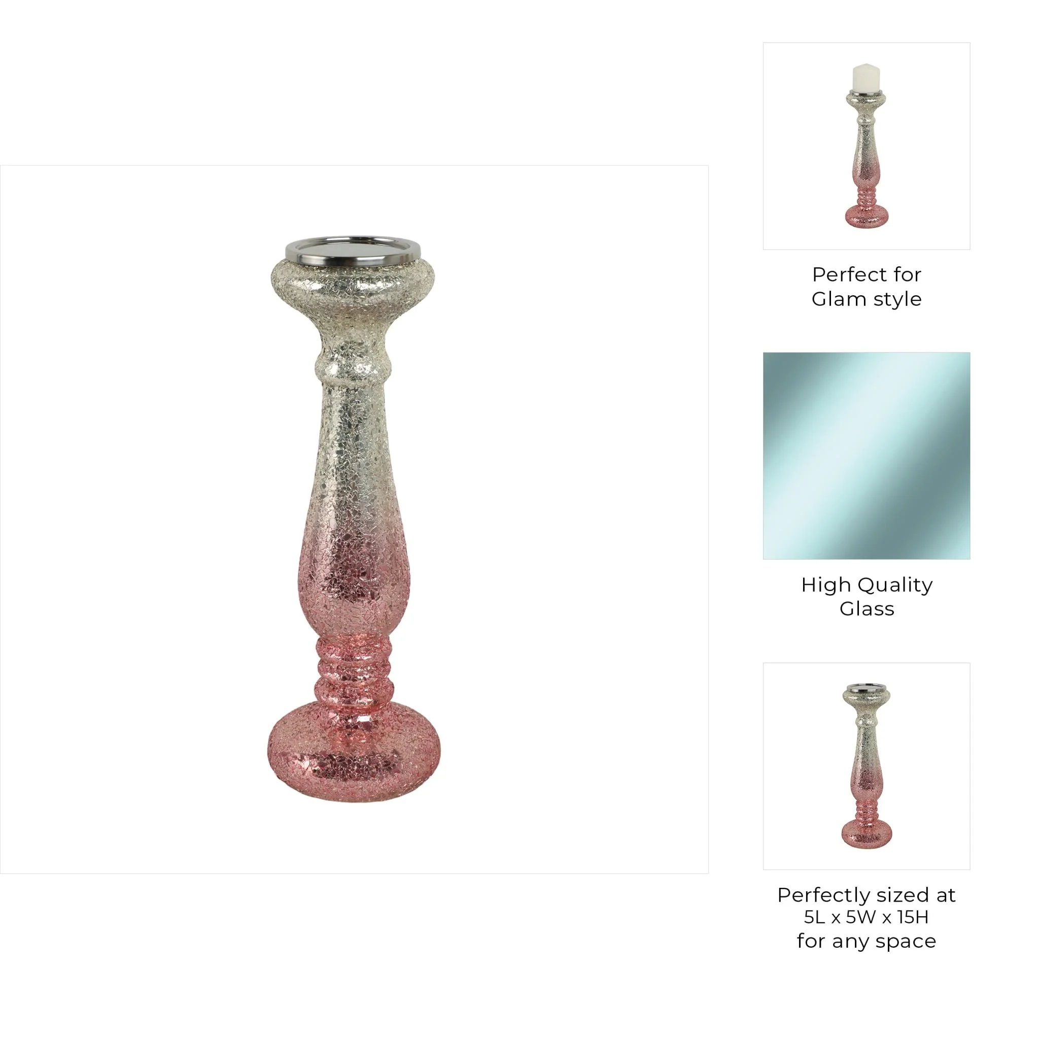 15" Blush Crackled Candle Holder - Image 9
