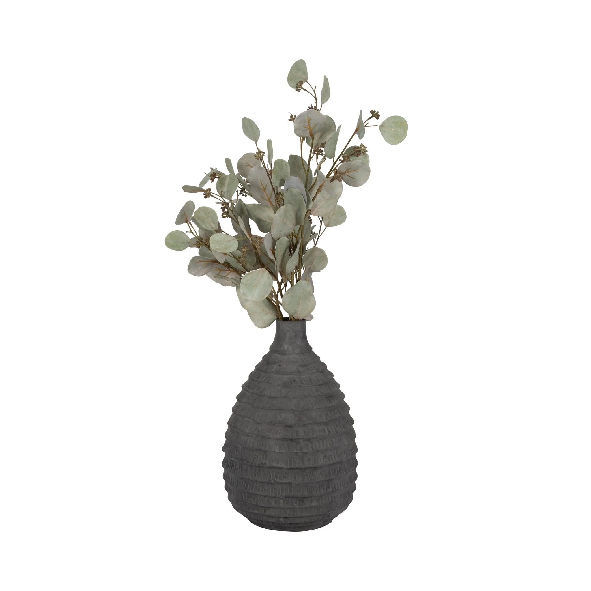15" Faded Ribbed Bulbous Vase, Black - Image 2