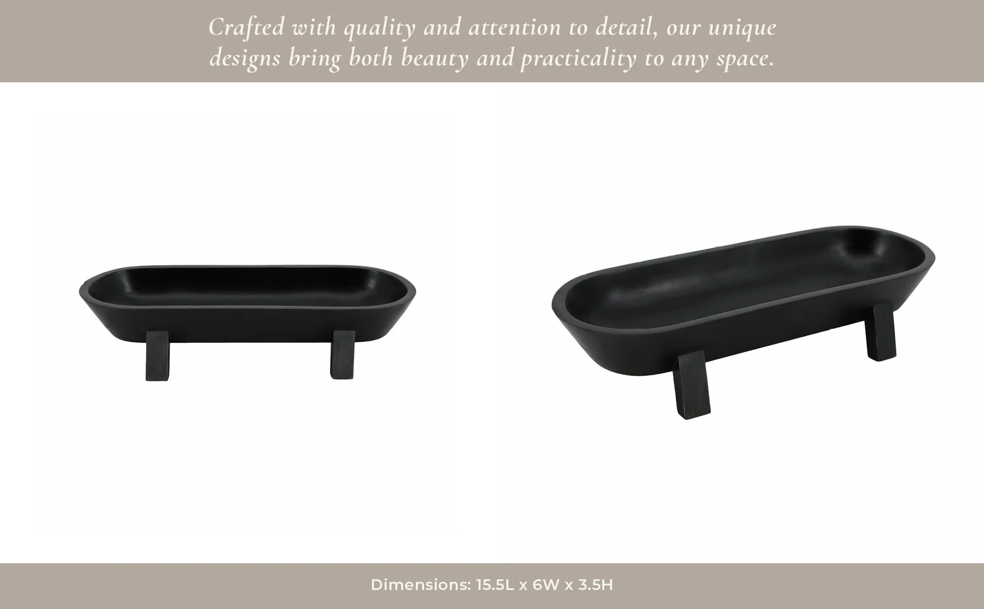 15" Footed Oval Bowl, Black - Image 13