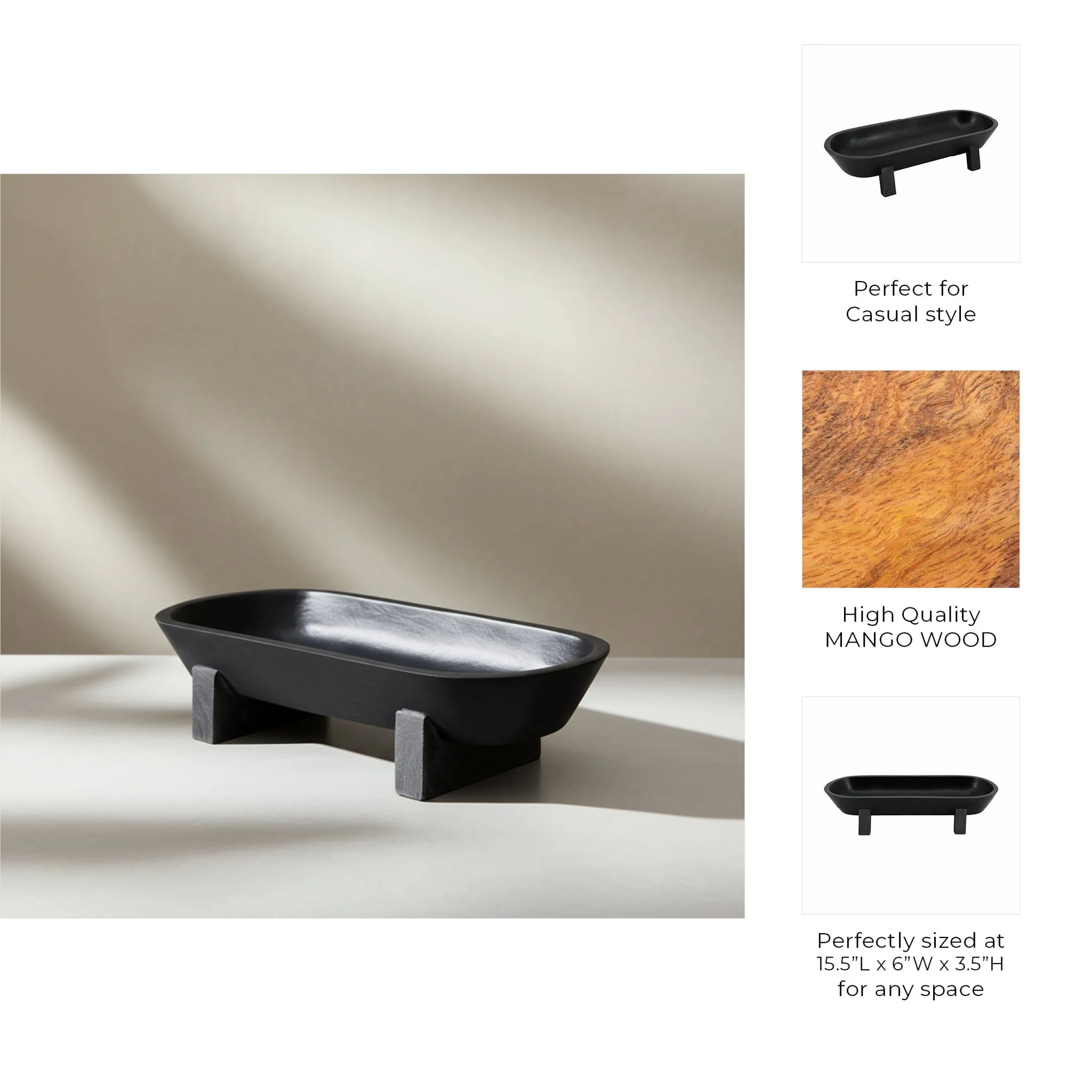 15" Footed Oval Bowl, Black - Image 8