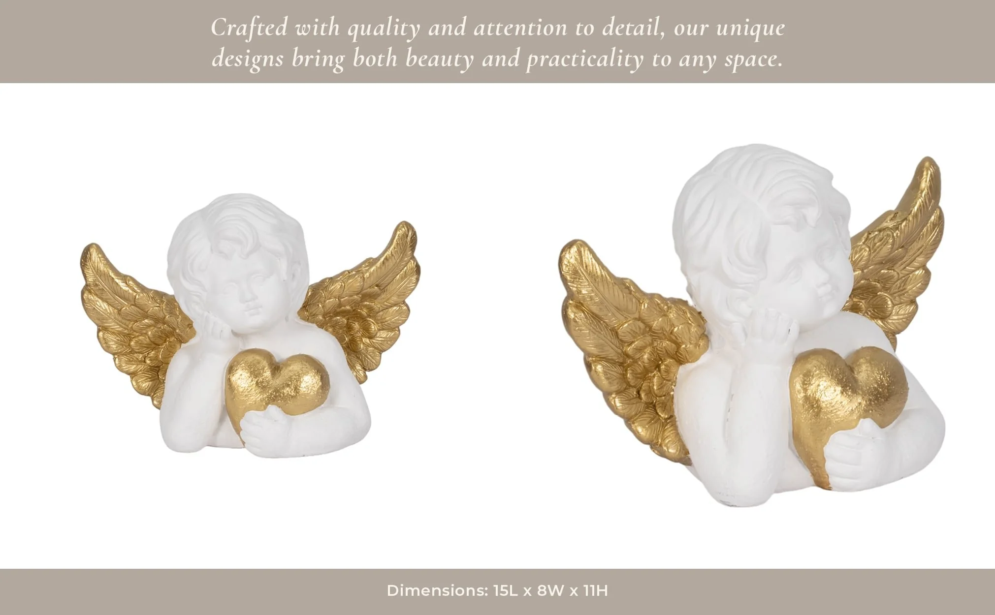 15" Garden Cherub With Heart, White/gold - Image 12