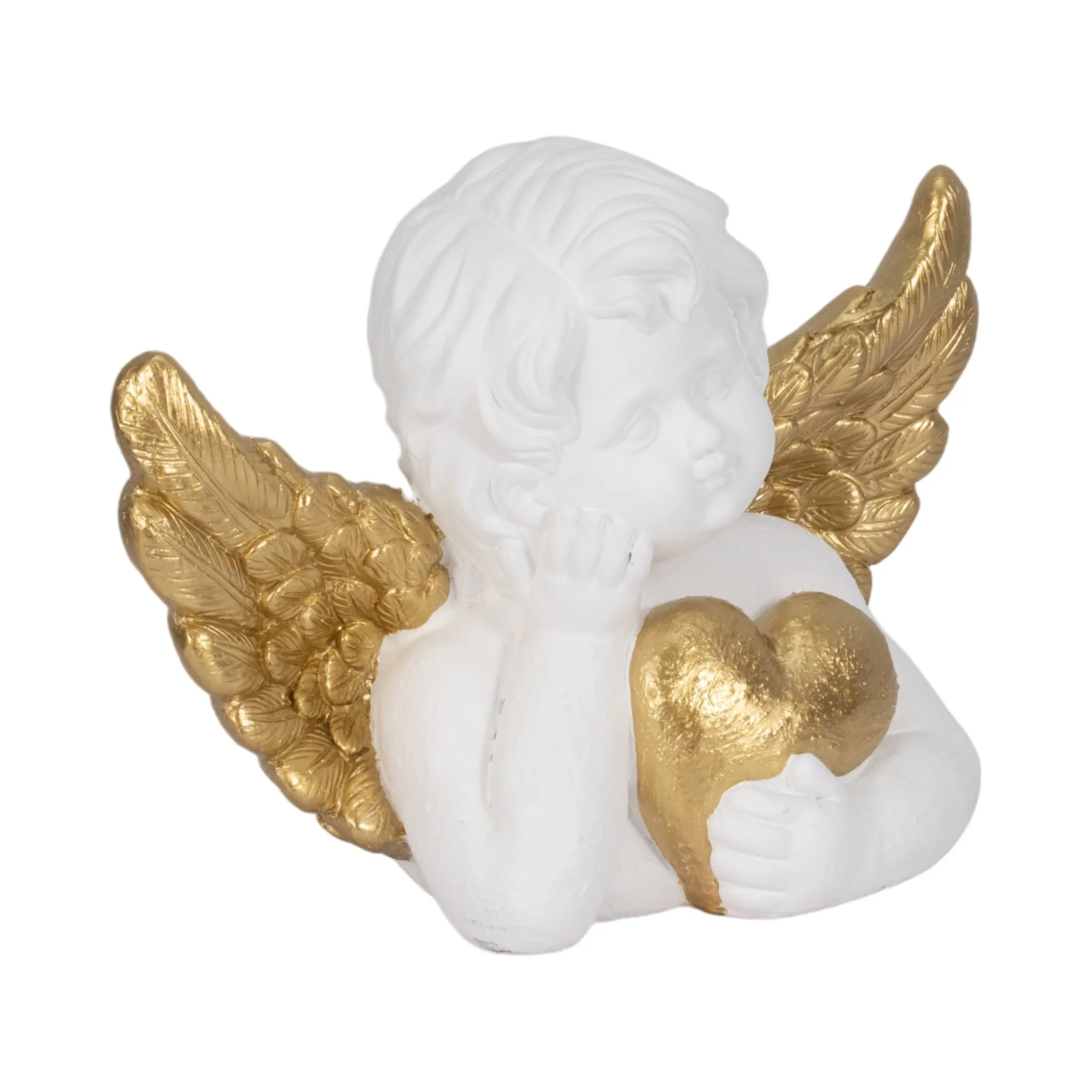 15" Garden Cherub With Heart, White/gold - Image 2