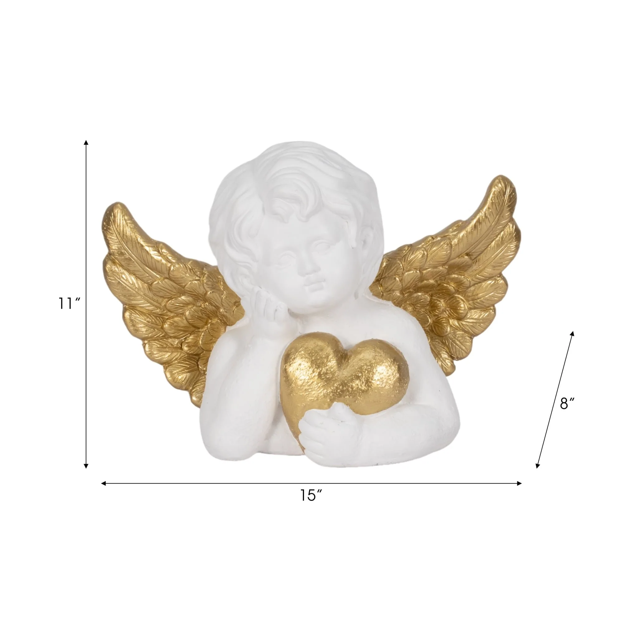 15" Garden Cherub With Heart, White/gold - Image 8