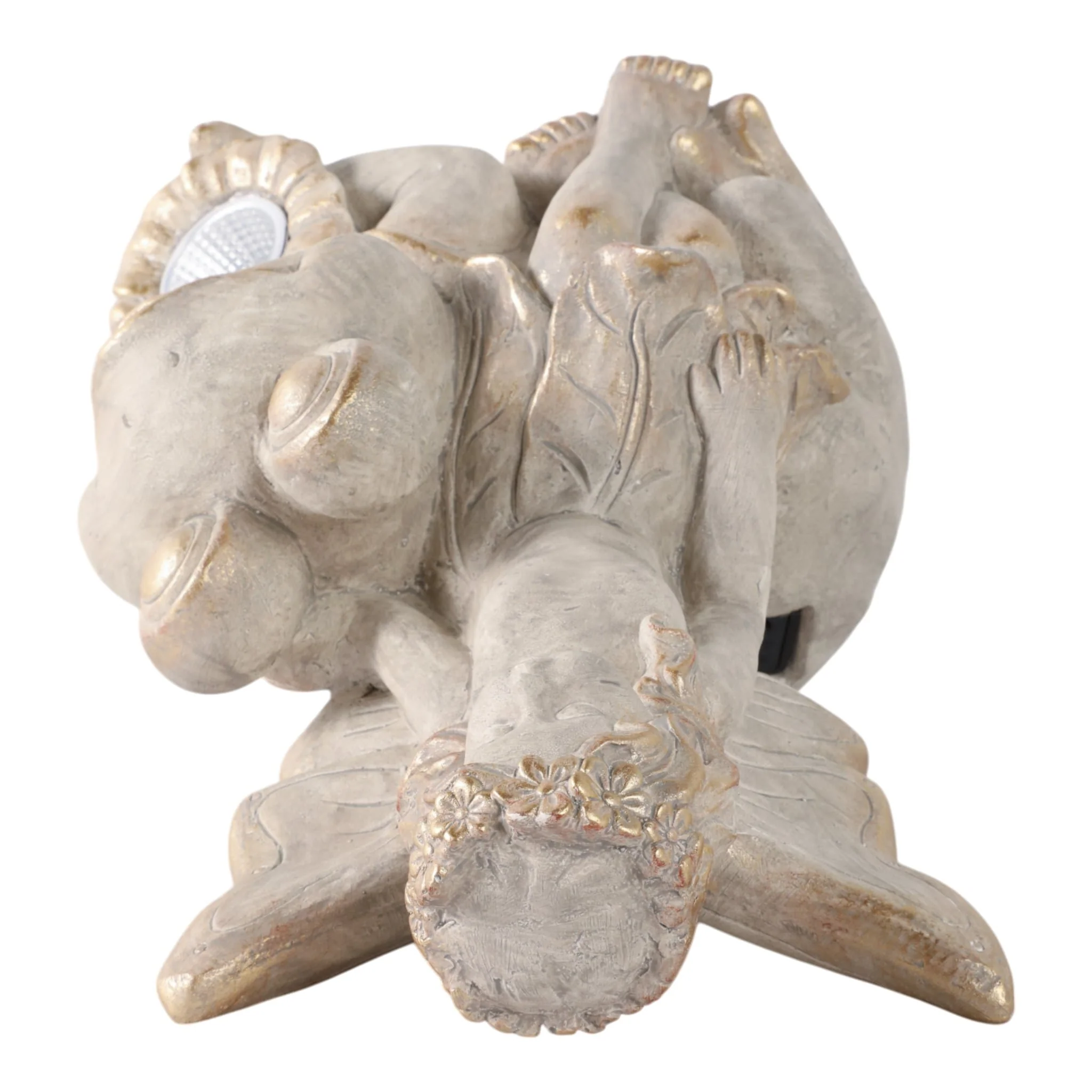 15" Garden Fairy On Solar Frog, Ivory - Image 6