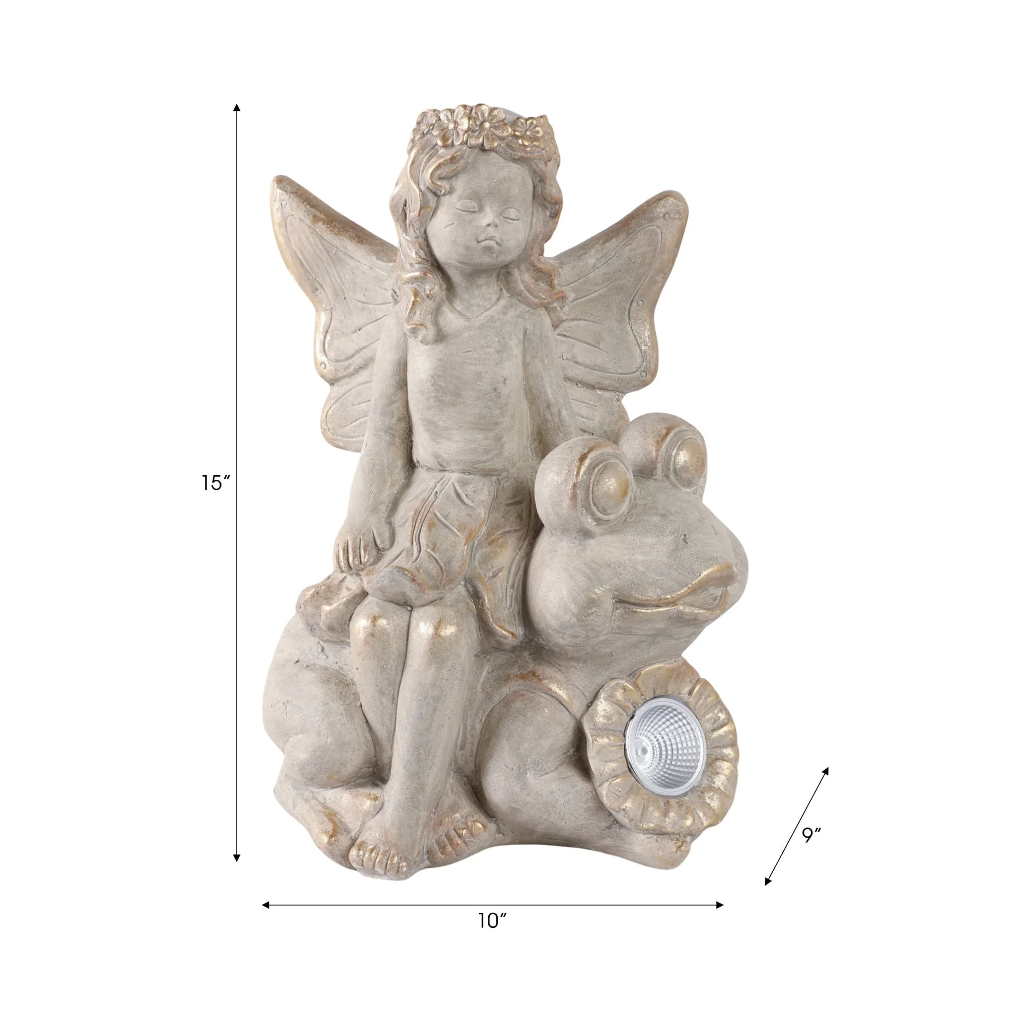 15" Garden Fairy On Solar Frog, Ivory - Image 8