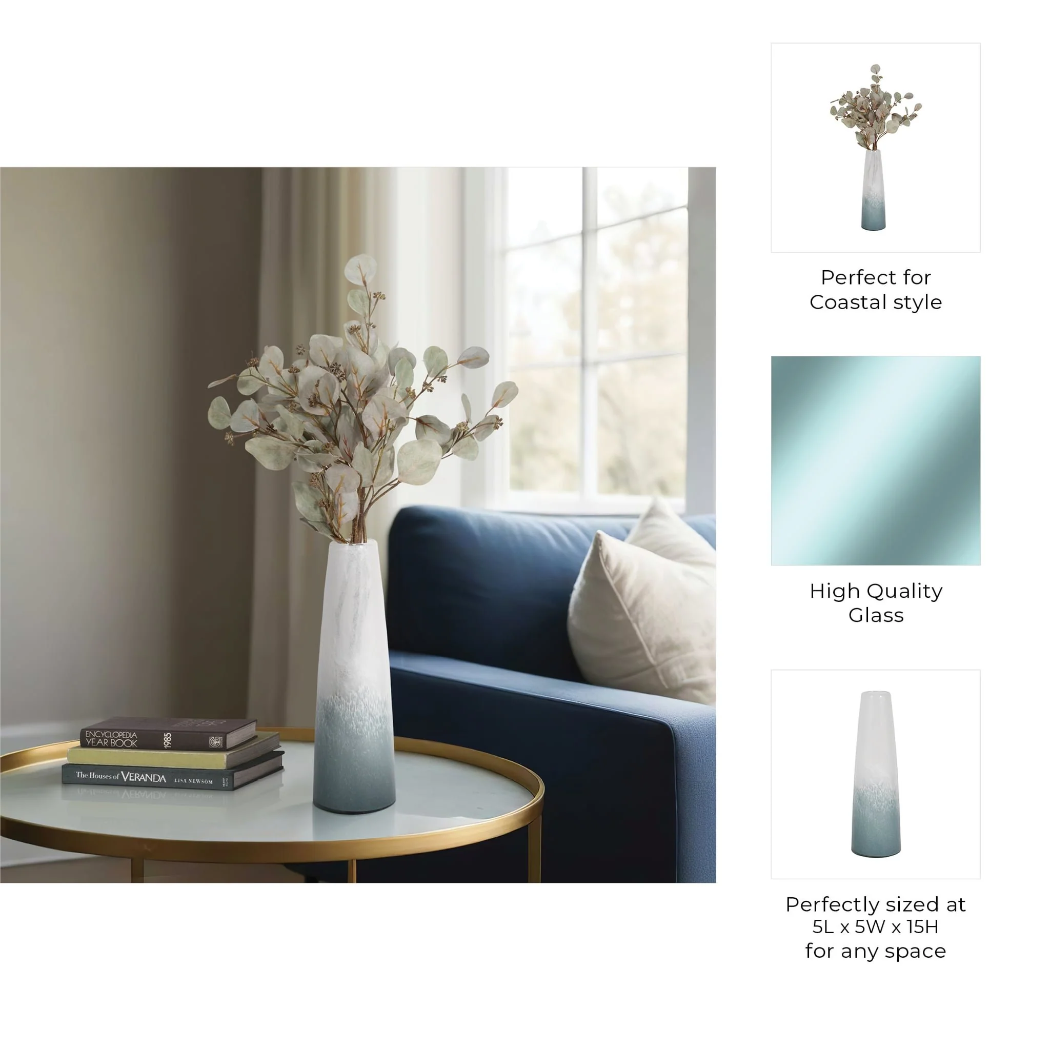 15" Light Blue Waters Vase, Blue/white - Image 10