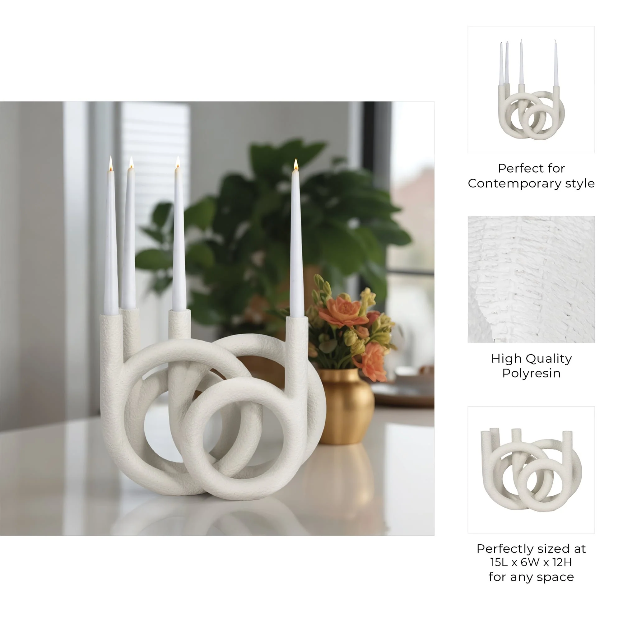 15" Looped 4-taper Candleholder, White - Image 10
