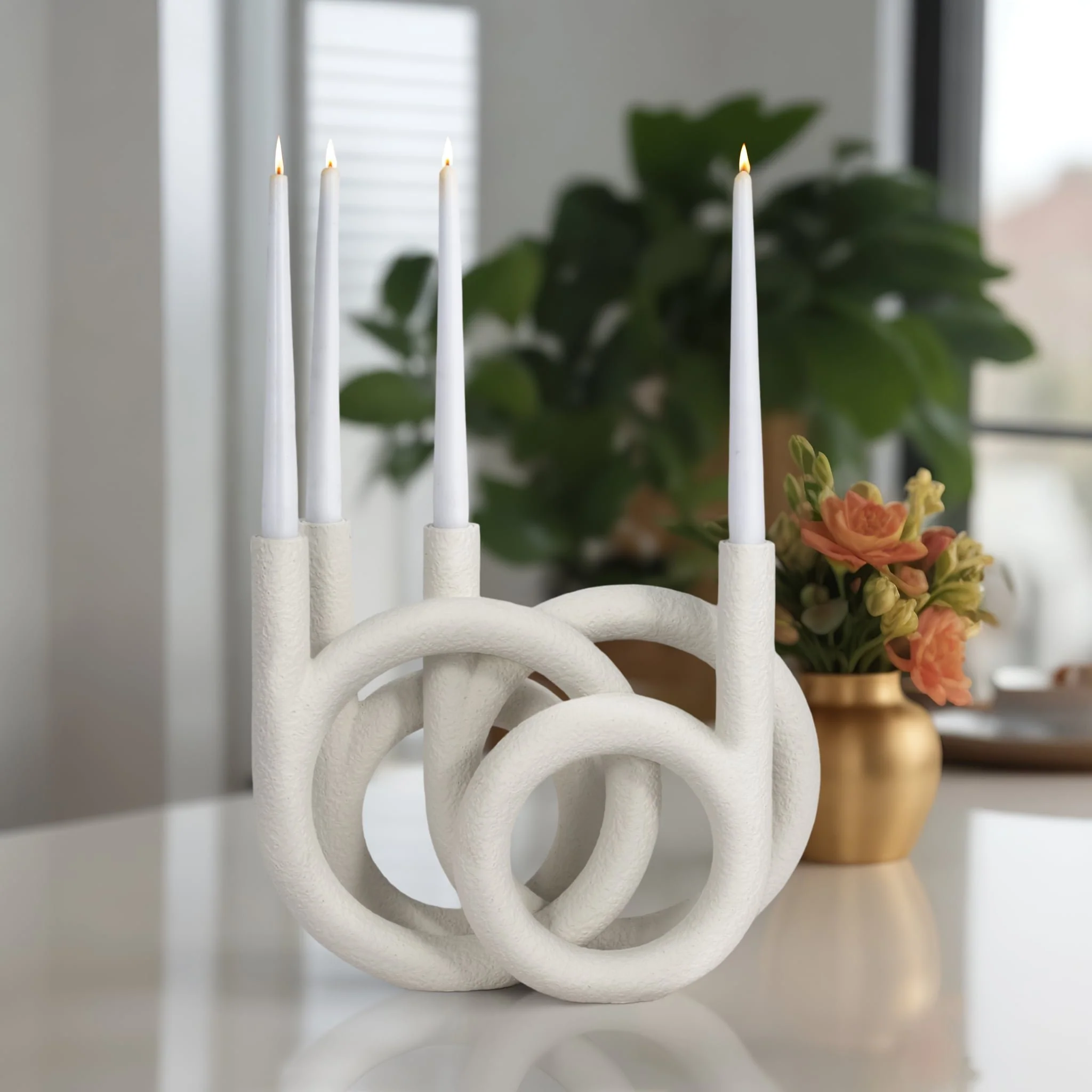 15" Looped 4-taper Candleholder, White - Image 11