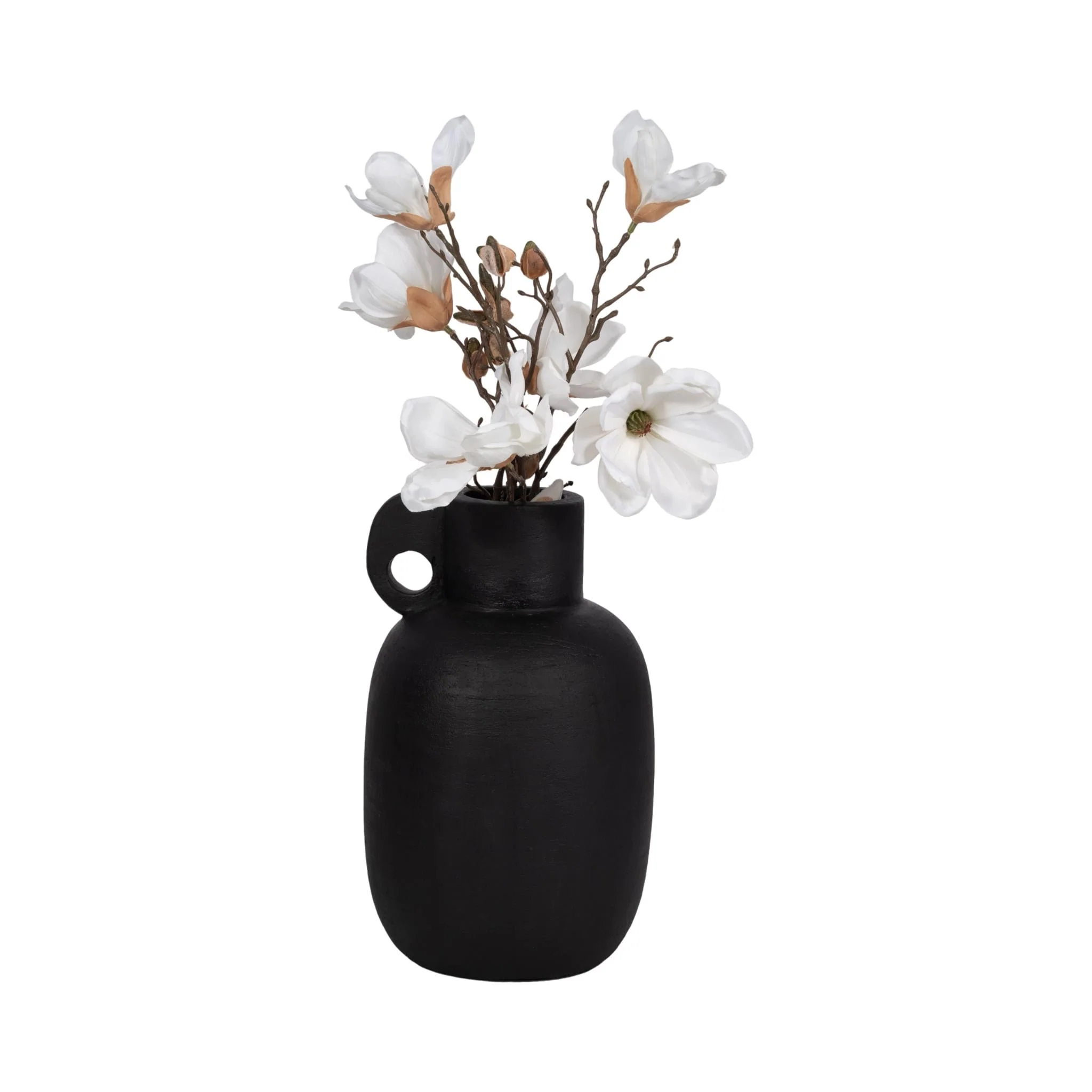 15" Modern Terracotta Jug Vase W/handle, Black - Image 2