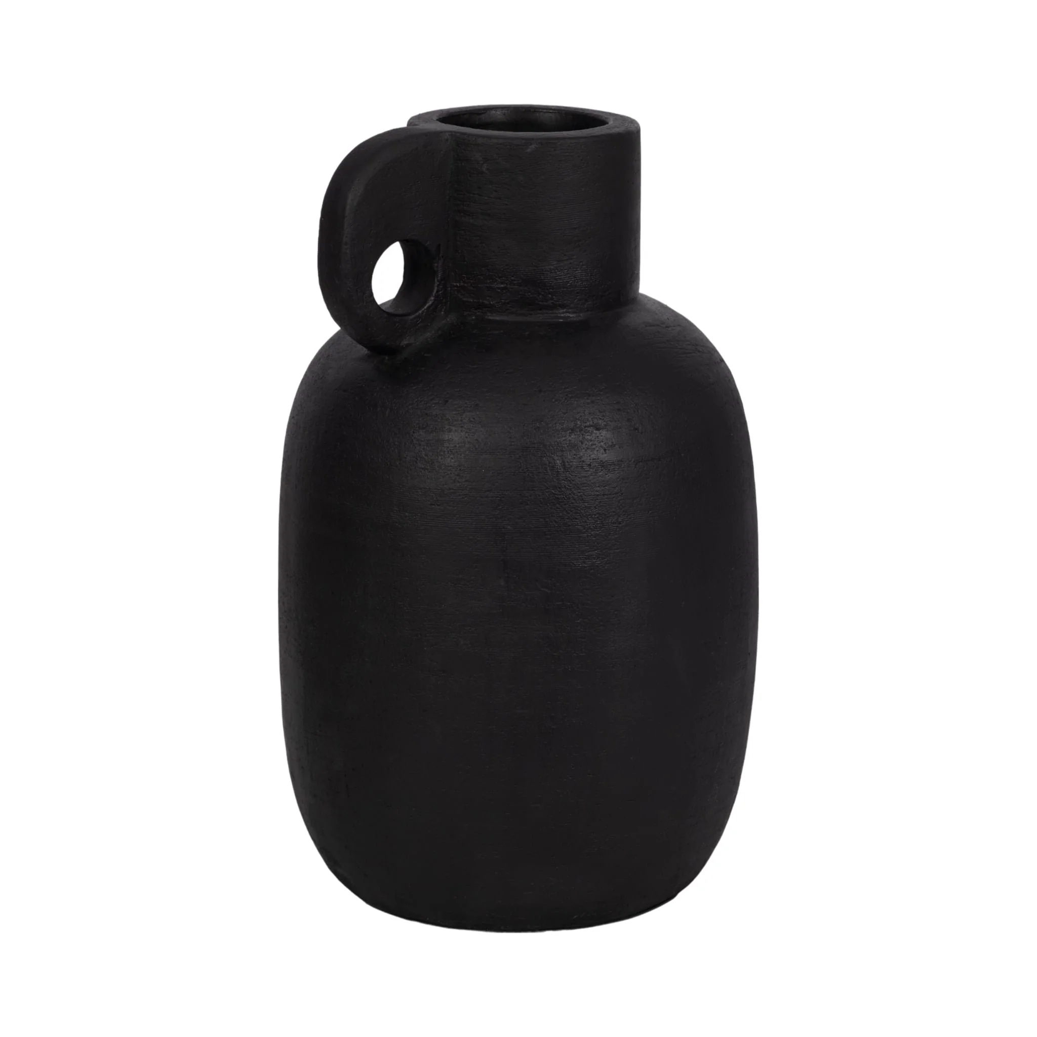 15" Modern Terracotta Jug Vase W/handle, Black - Image 3