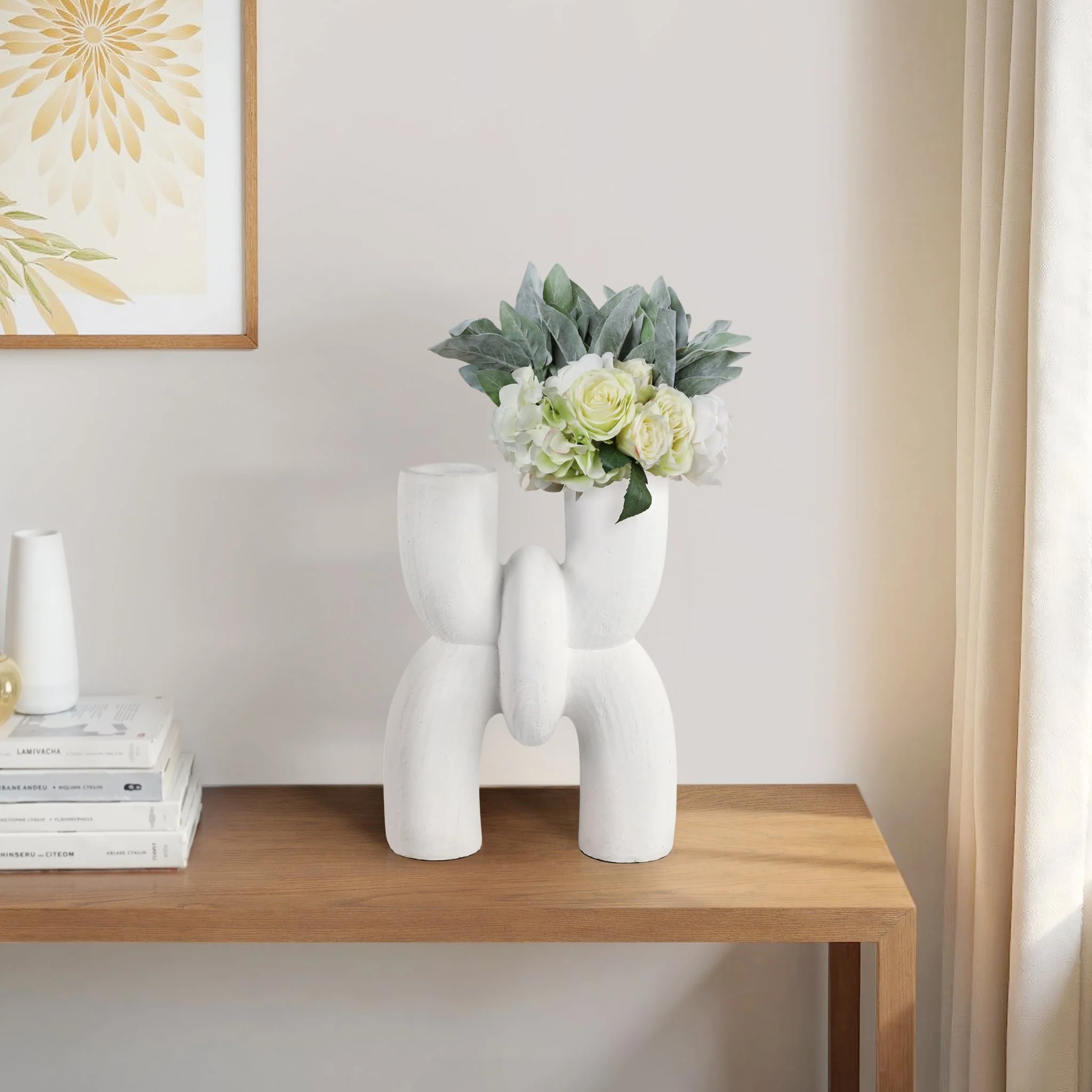 15" Modern X Shape Terracotta Vase, White - Image 10