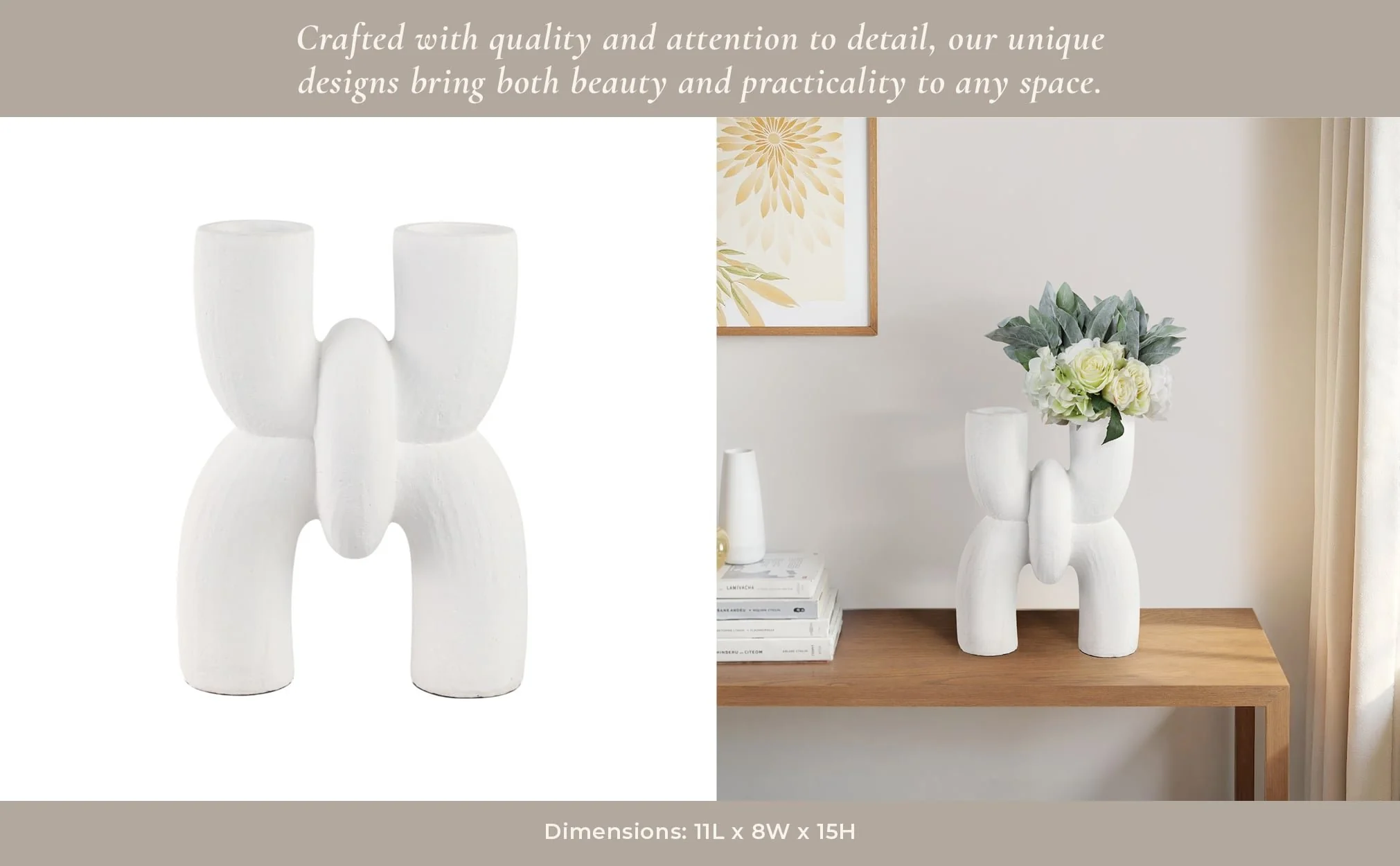 15" Modern X Shape Terracotta Vase, White - Image 11