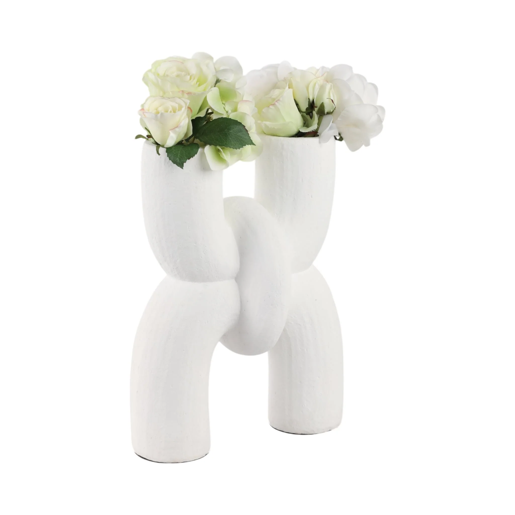 15" Modern X Shape Terracotta Vase, White - Image 2