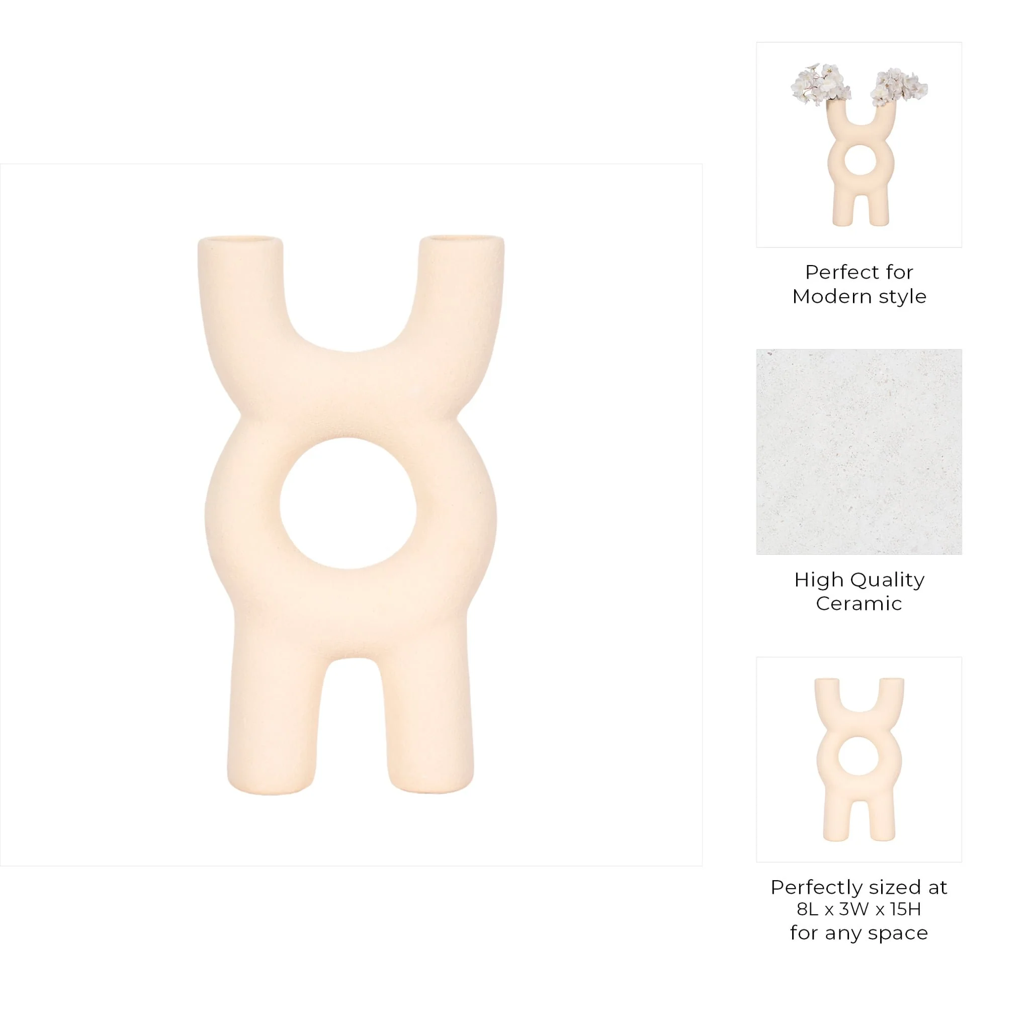 15" Open Cut-out Totem Object Sand Glaze, Ivory - Image 9