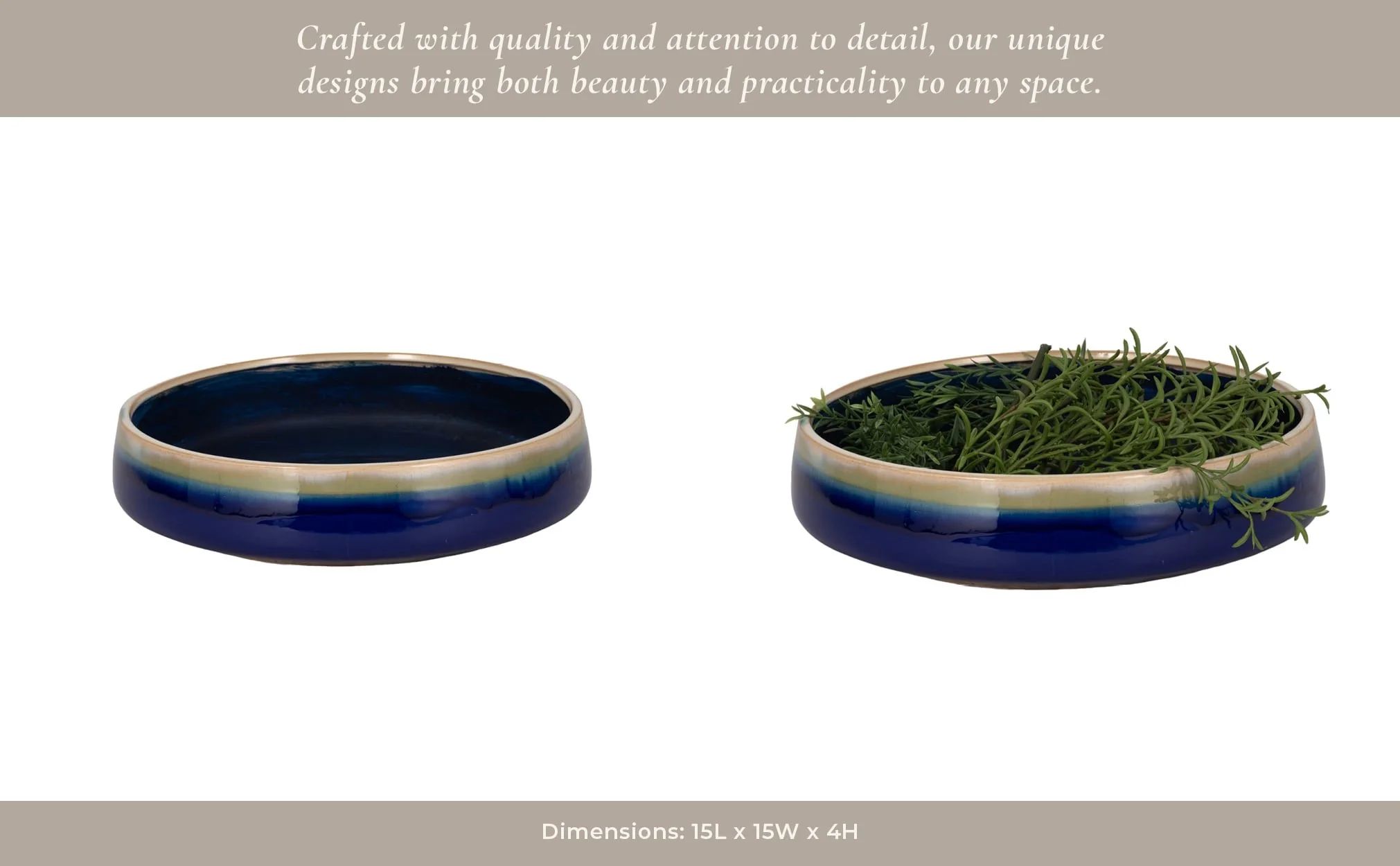 15" Reactive Succulent Planter Bowl, Blue/white - Image 9