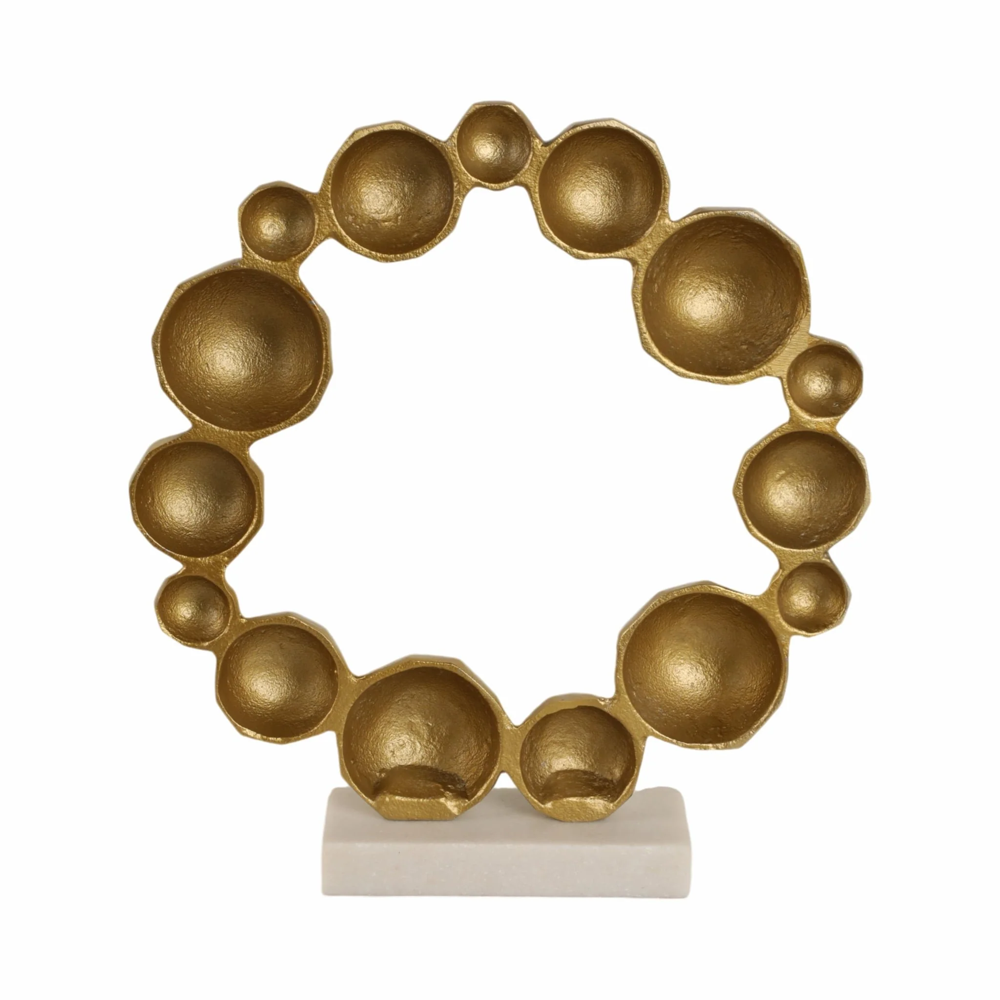 15" Ring Of Orbs On Marble Base, Gold/white - Image 4