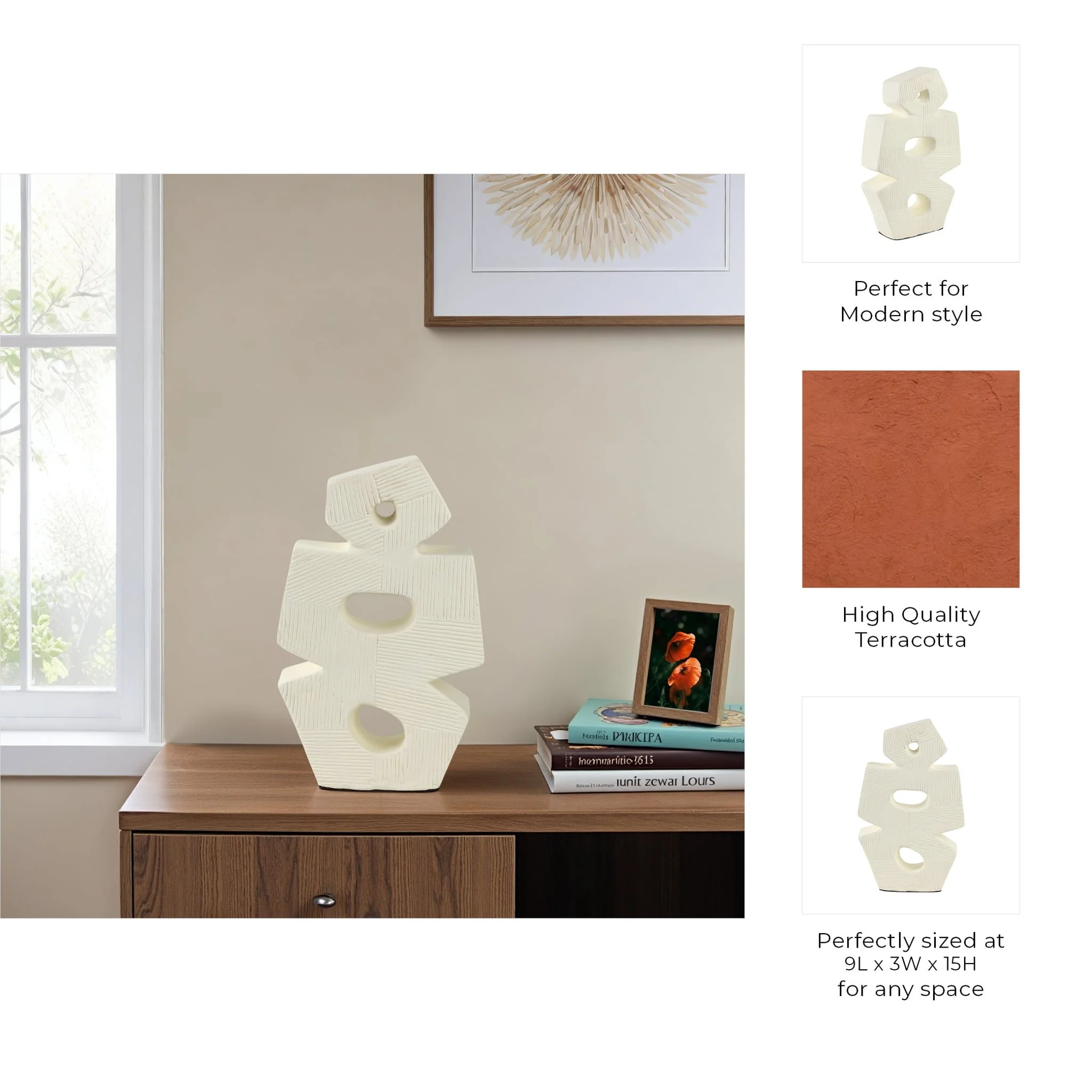 15" Terracotta Abstract Sculpture, Ivory - Image 9