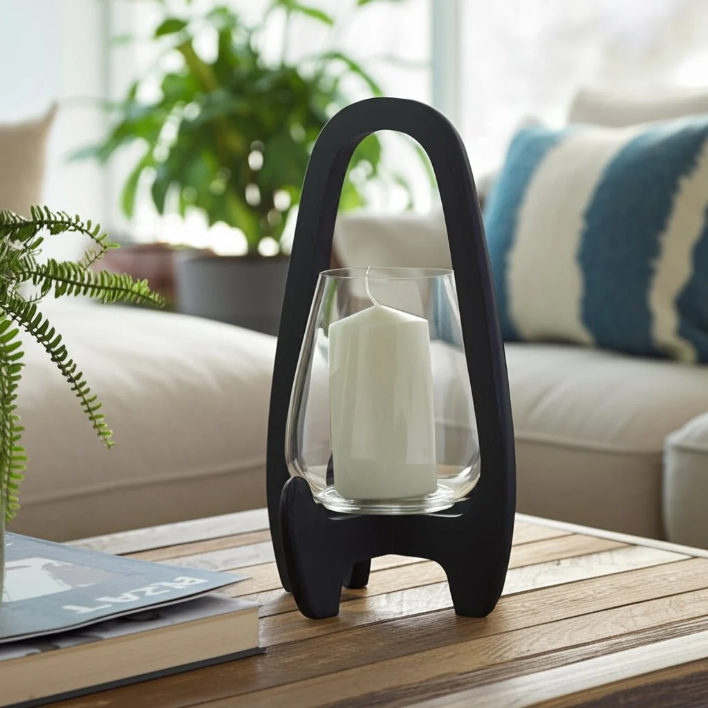 15"h Glass Lantern W/ Wood Handle, Black - Image 12
