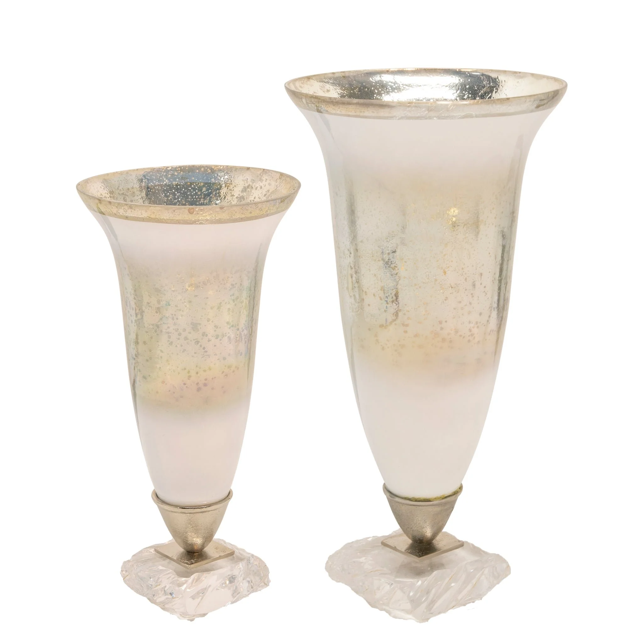15"h Glass Vase W/ Acrylic Base, Silver - Image 3