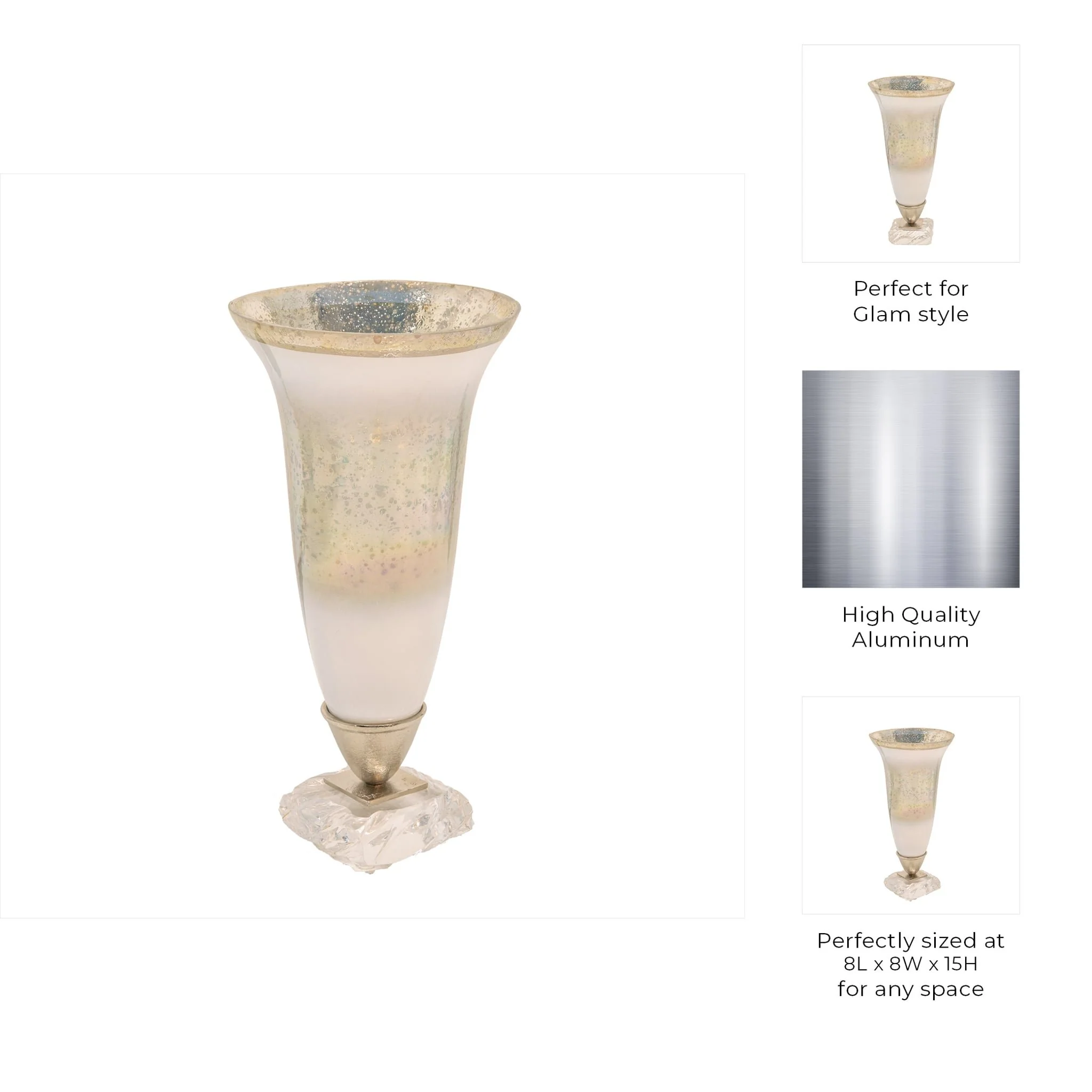 15"h Glass Vase W/ Acrylic Base, Silver - Image 5
