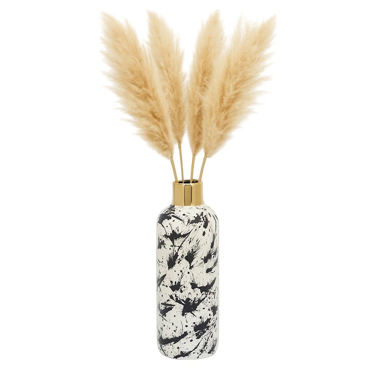 15"h Vase W/ Gold Neck, White/black - Image 2