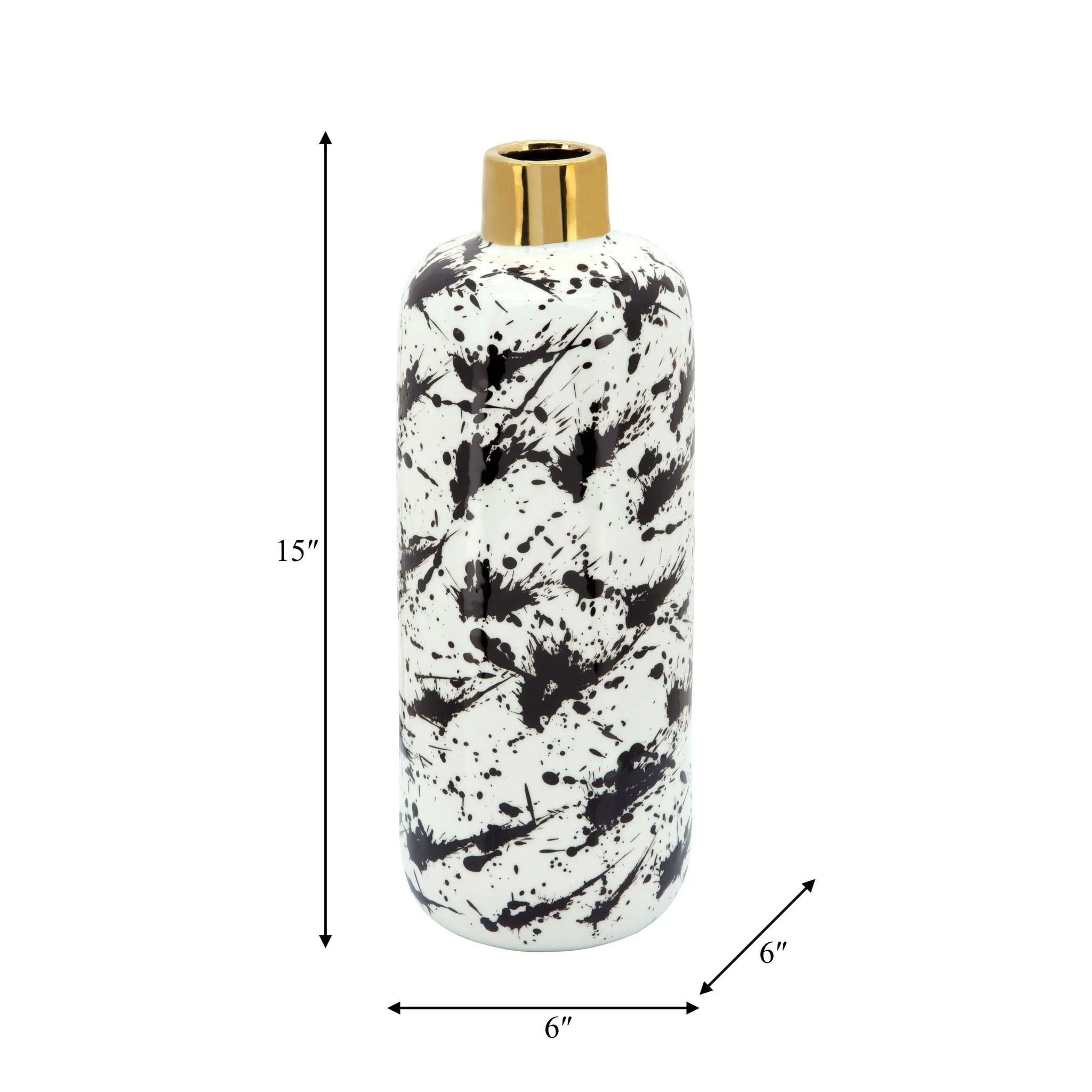 15"h Vase W/ Gold Neck, White/black - Image 3