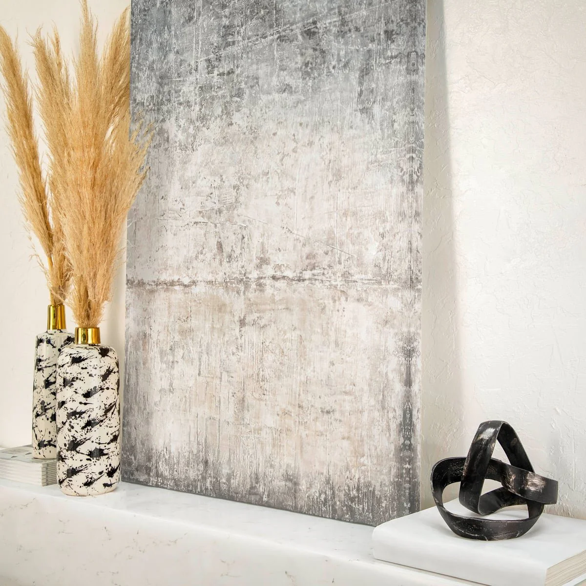 15"h Vase W/ Gold Neck, White/black - Image 4