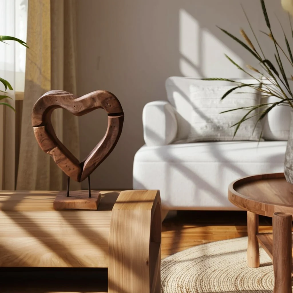 15x12" Teak Wood Open Heart Sculpture, Brown - Image 11