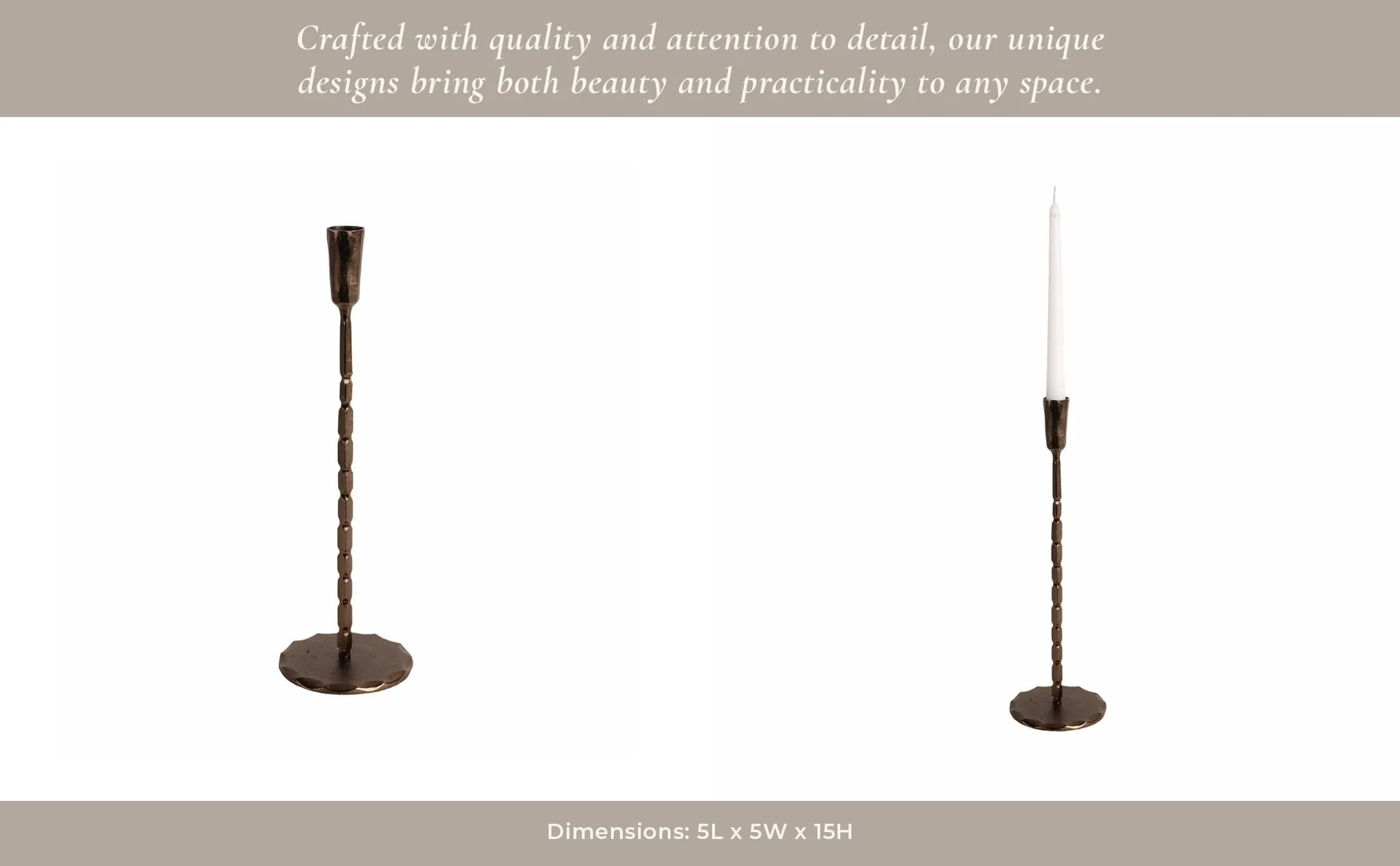 15x5" Forged Cast Iron Taper Holder, Matte Bronze - Image 12