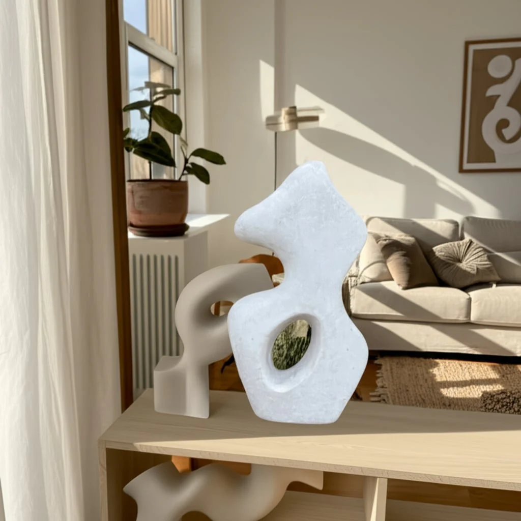 15x8" Paper Mache Squiggle Sculpture, White - Image 10