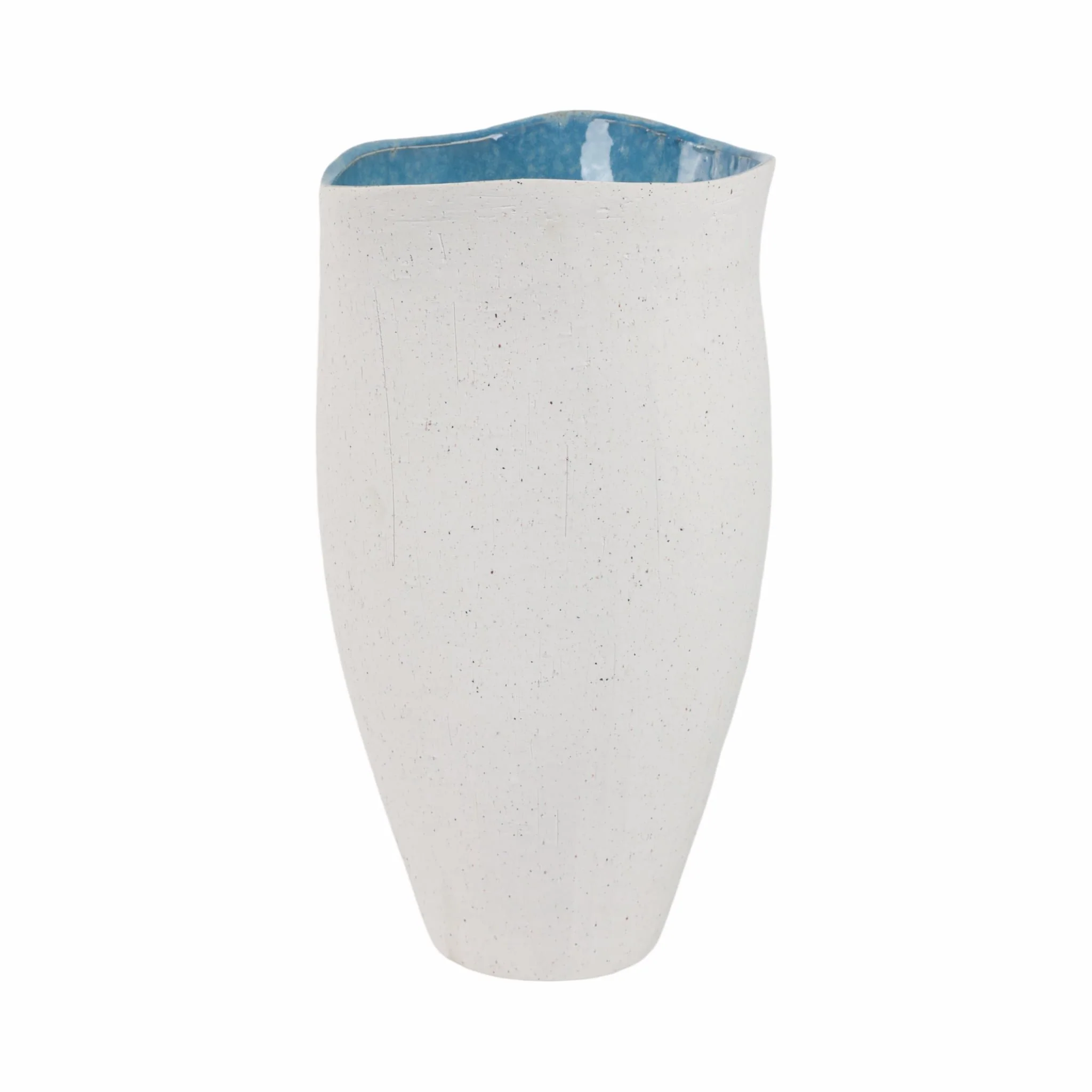 15x8" Textured Organic Vase Reactive Inside, White - Image 4