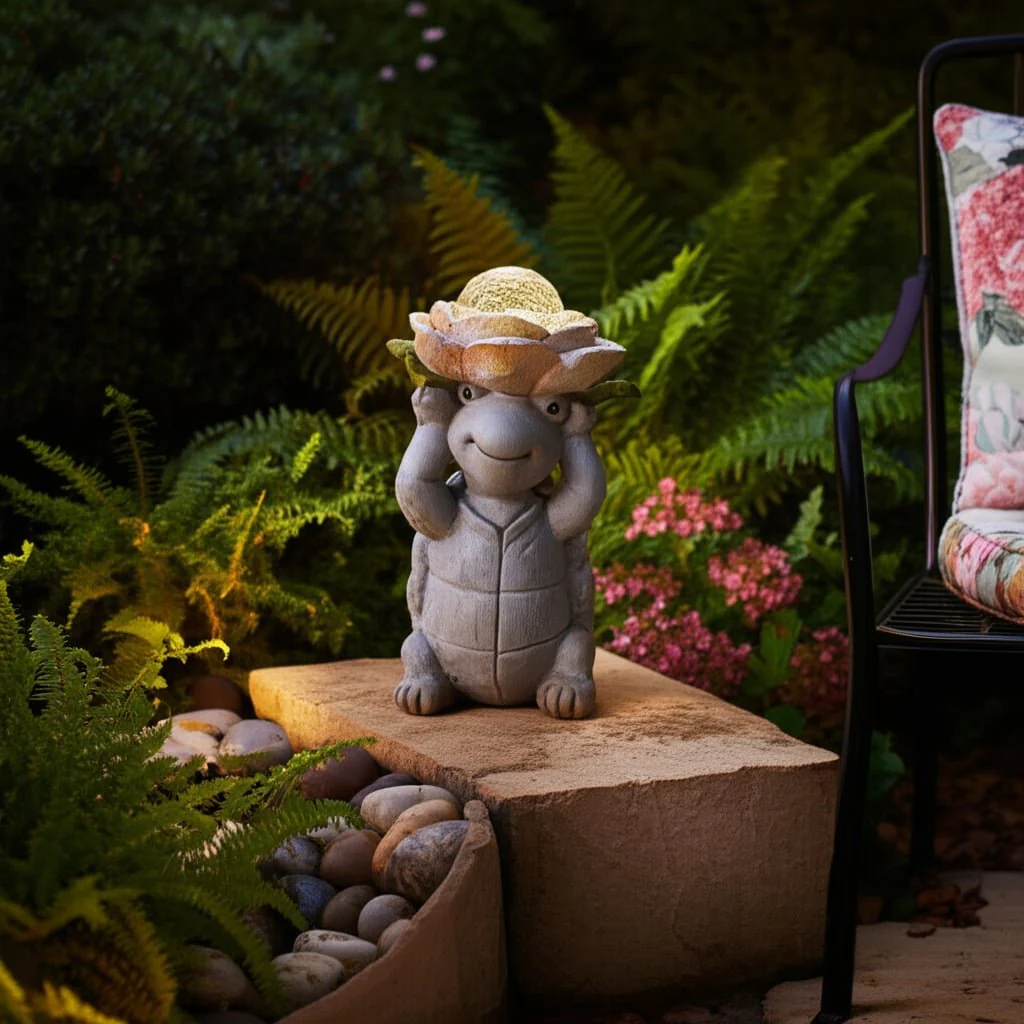15x9" Turtle Holding Large Solar Flower, Grey Mult - Image 10