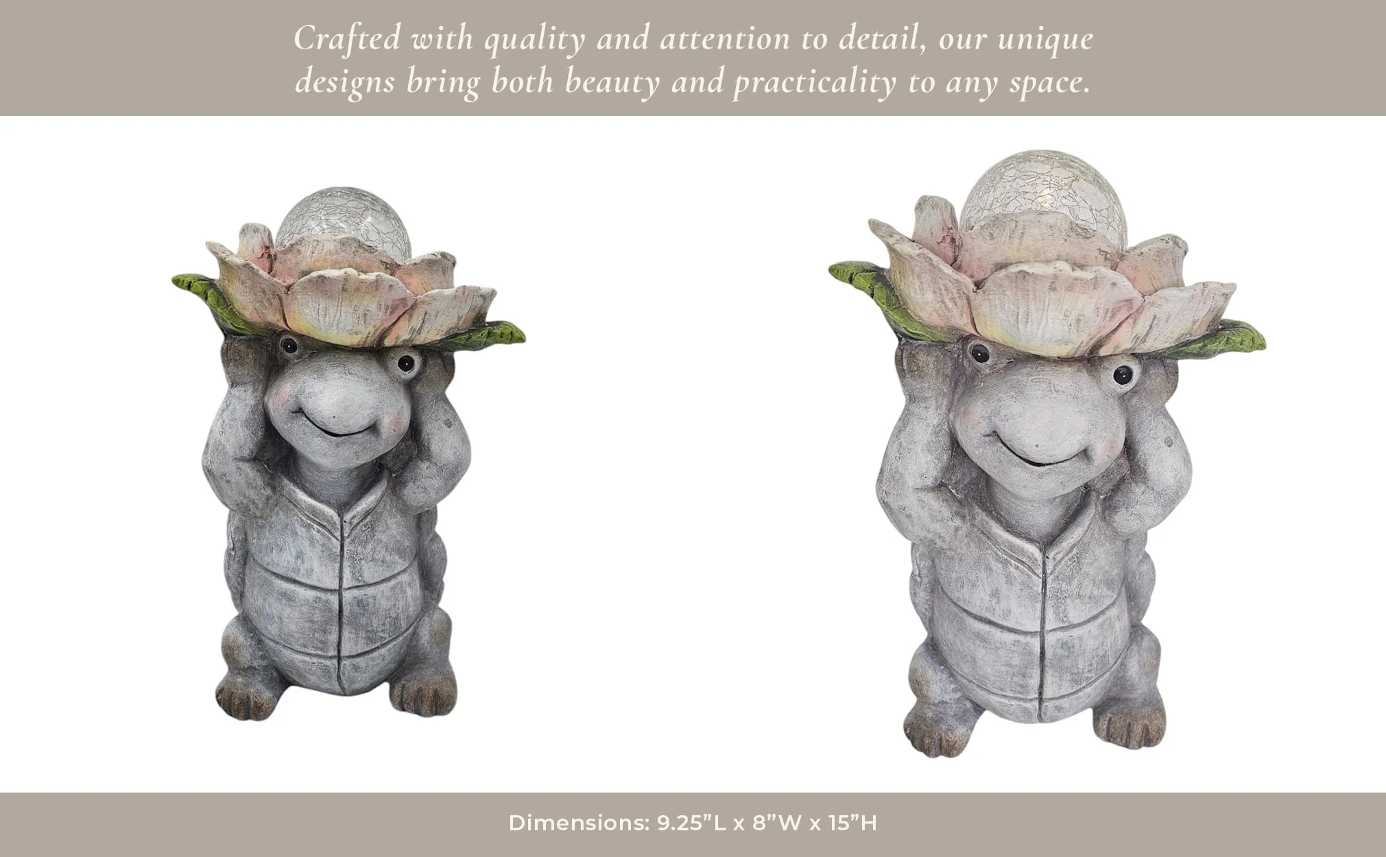 15x9" Turtle Holding Large Solar Flower, Grey Mult - Image 14