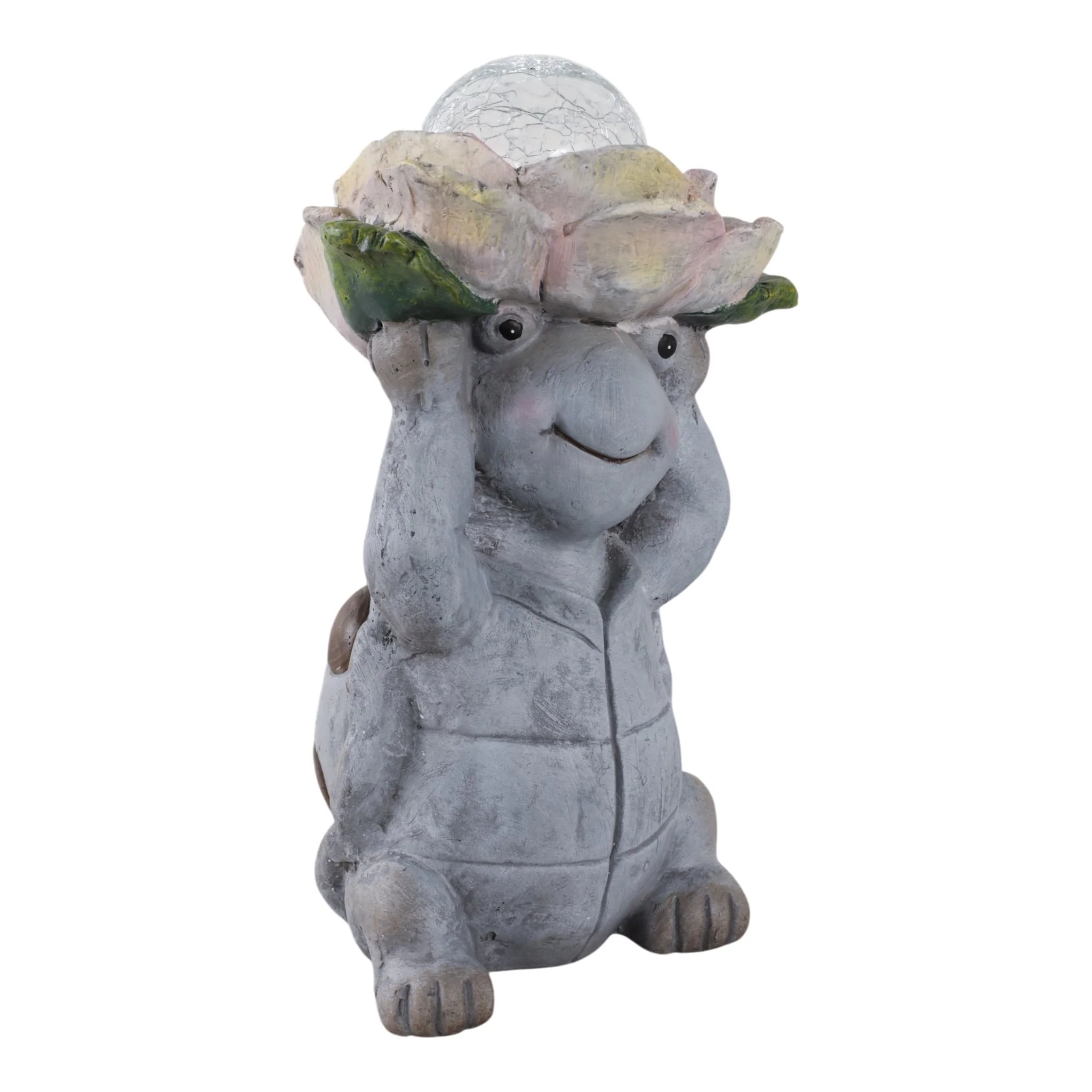 15x9" Turtle Holding Large Solar Flower, Grey Mult - Image 2
